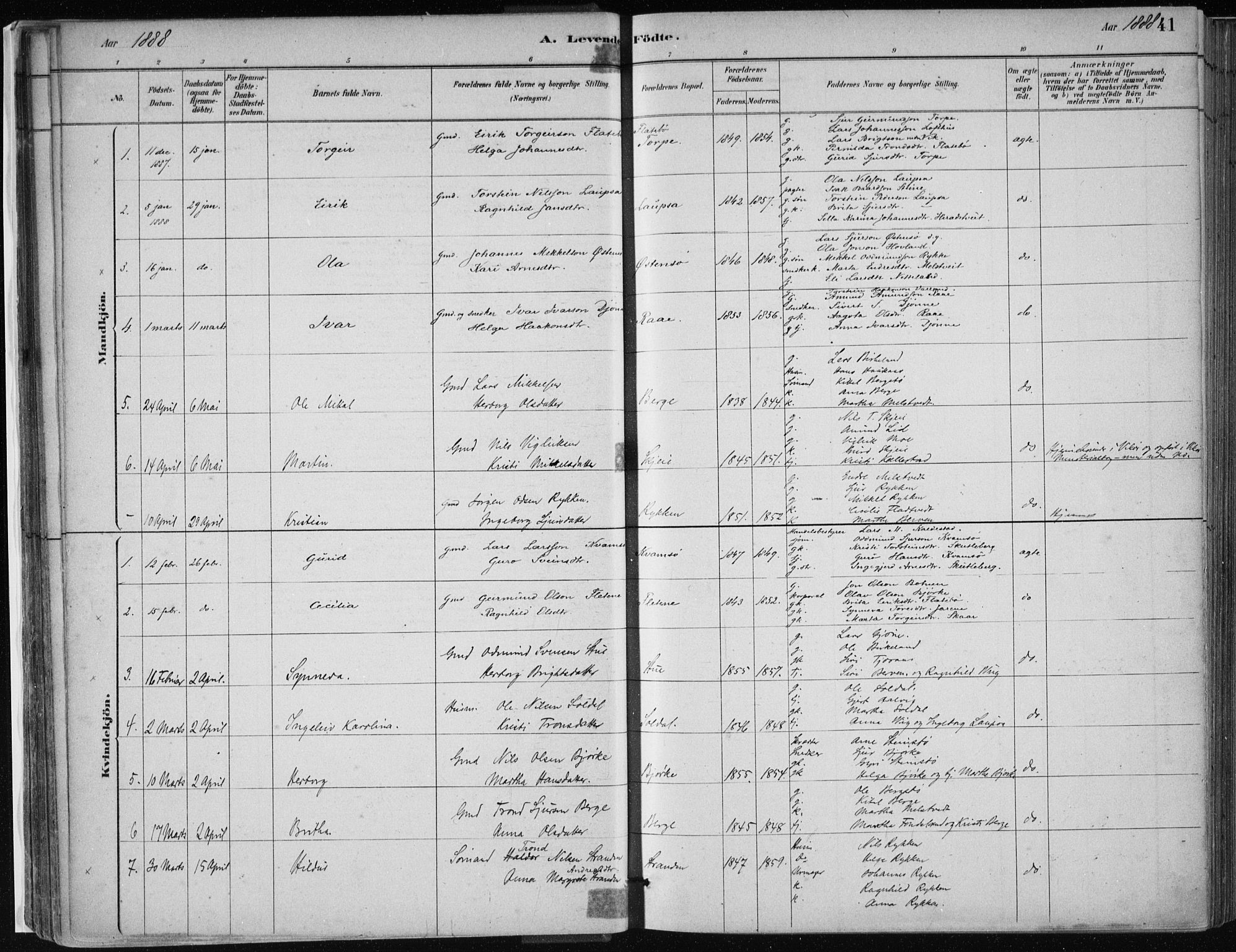 Kvam sokneprestembete, SAB/A-76201/H/Haa: Parish register (official) no. C  1, 1880-1906, p. 41