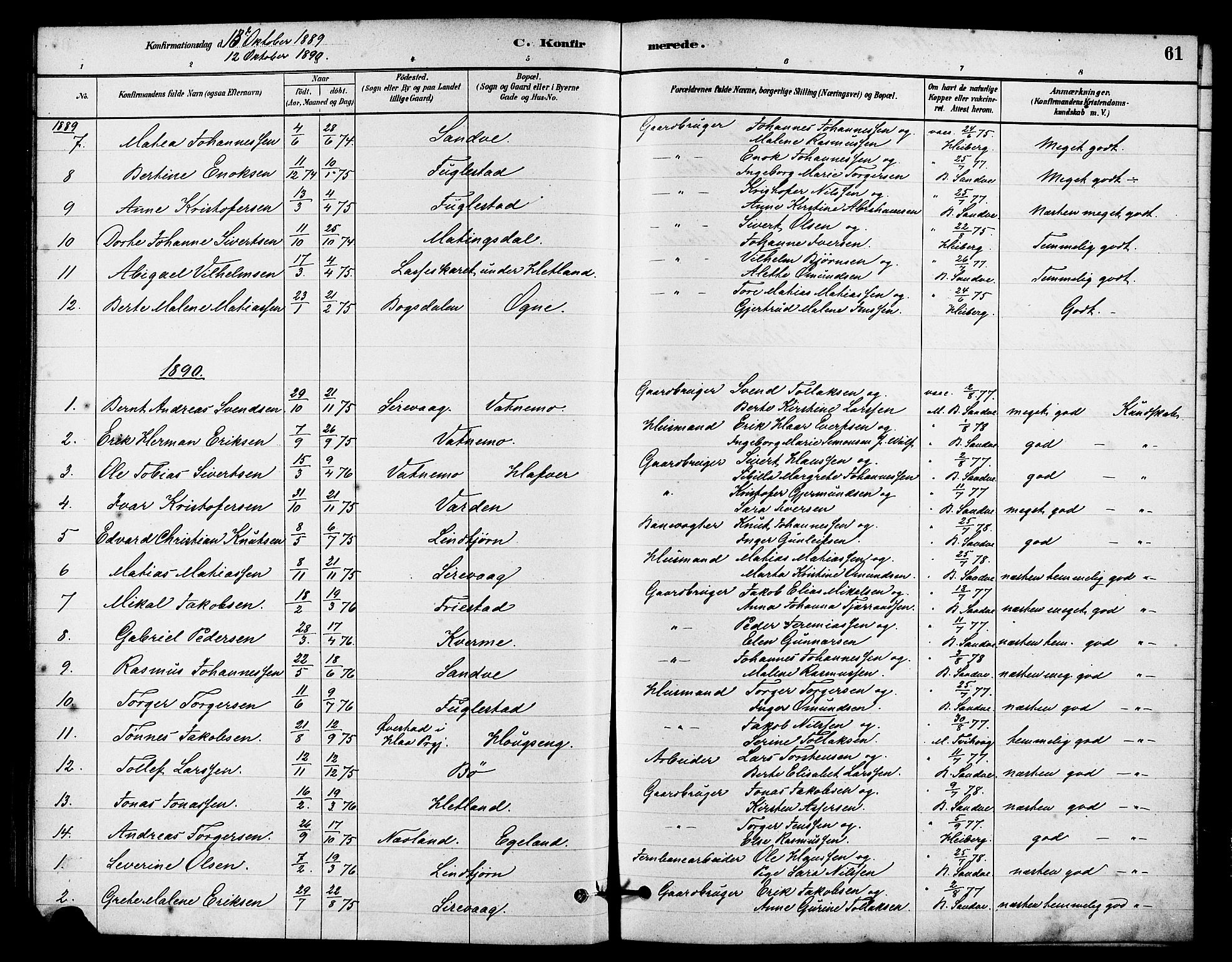 Eigersund sokneprestkontor, SAST/A-101807/S08/L0016: Parish register (official) no. A 16, 1879-1893, p. 61