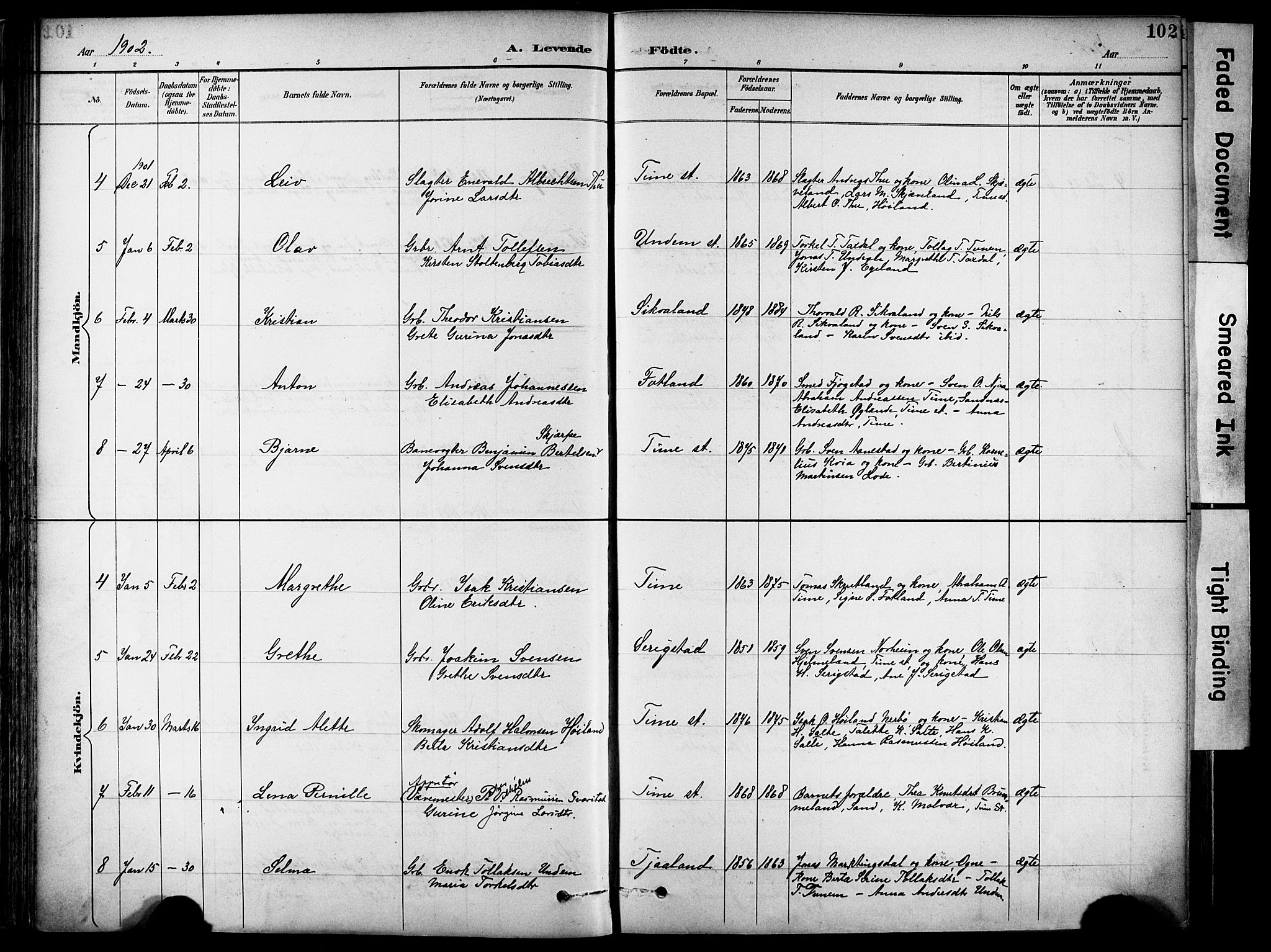 Lye sokneprestkontor, AV/SAST-A-101794/001/30BA/L0011: Parish register (official) no. A 9, 1893-1903, p. 102