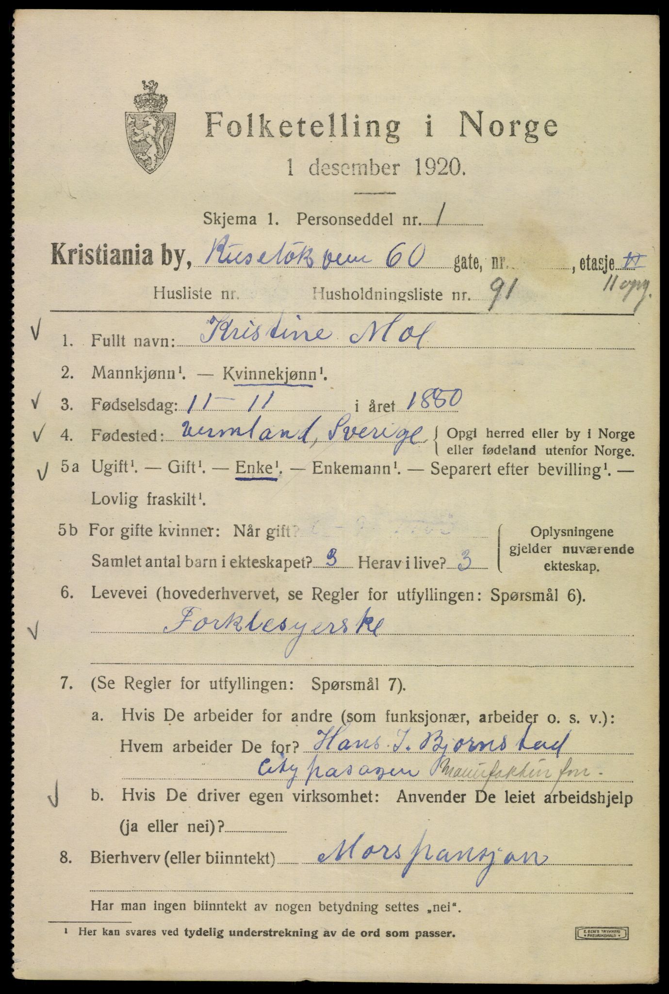 SAO, 1920 census for Kristiania, 1920, p. 473251