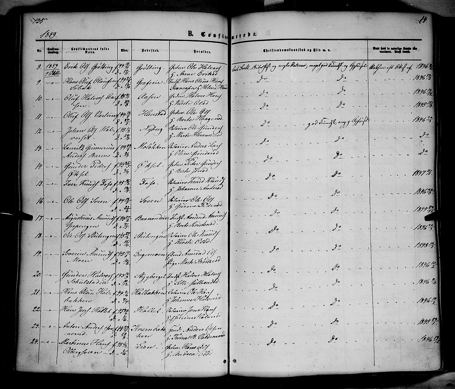 Elverum prestekontor, AV/SAH-PREST-044/H/Ha/Haa/L0010: Parish register (official) no. 10, 1857-1868, p. 135