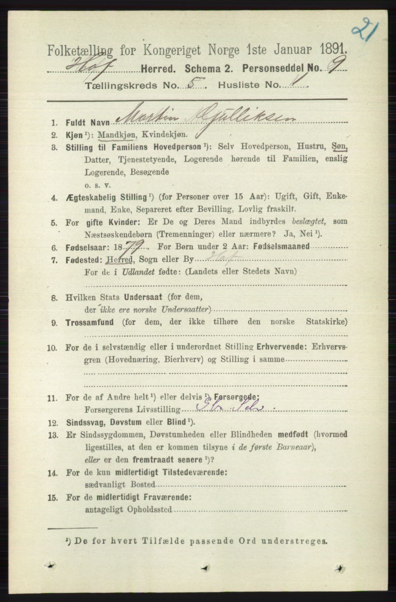 RA, 1891 census for 0714 Hof, 1891, p. 1501