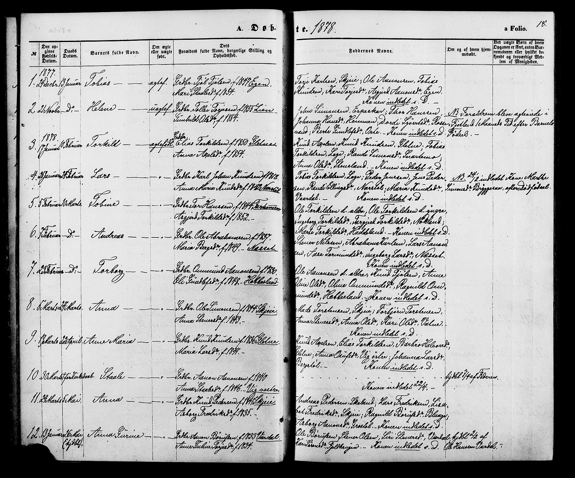 Hægebostad sokneprestkontor, SAK/1111-0024/F/Fa/Fab/L0003: Parish register (official) no. A 3, 1872-1886, p. 18