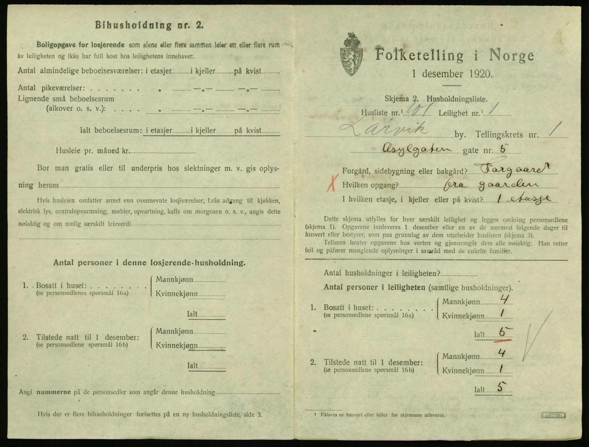 SAKO, 1920 census for Larvik, 1920, p. 3392