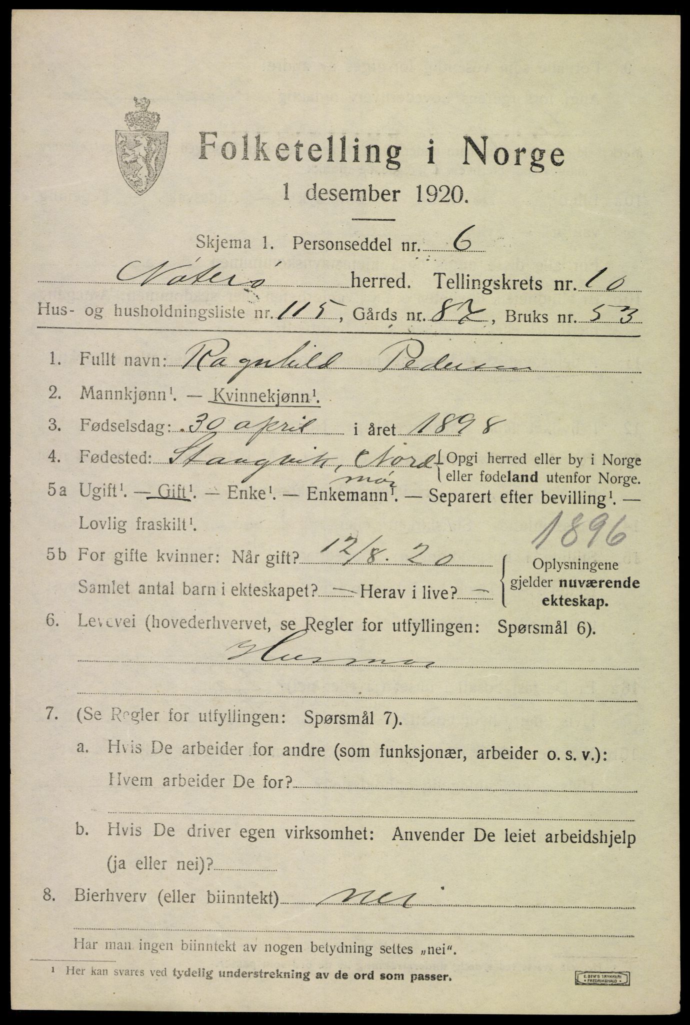 SAKO, 1920 census for Nøtterøy, 1920, p. 13537