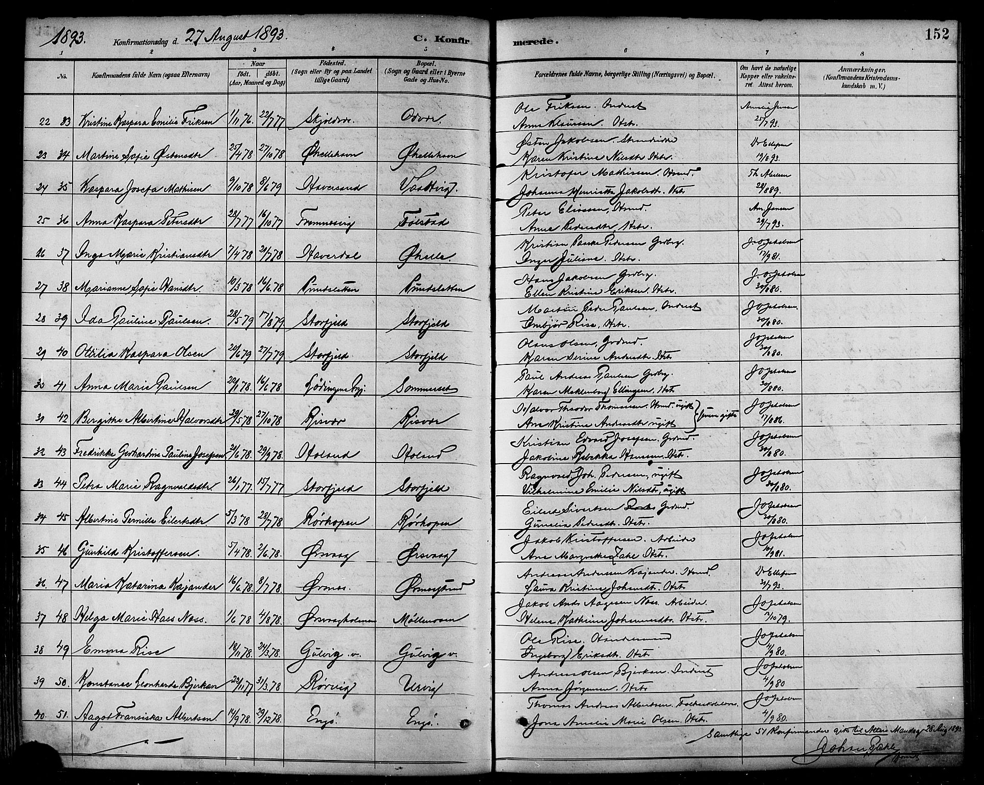 Ministerialprotokoller, klokkerbøker og fødselsregistre - Nordland, AV/SAT-A-1459/874/L1060: Parish register (official) no. 874A04, 1890-1899, p. 152