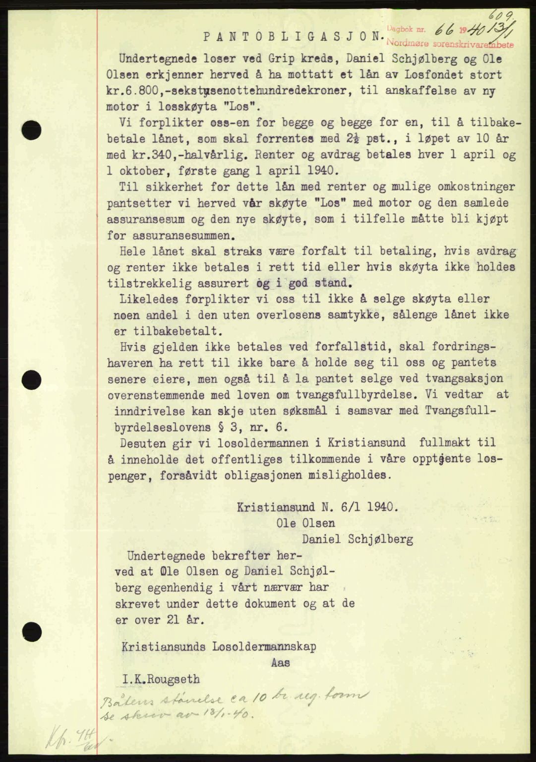 Nordmøre sorenskriveri, AV/SAT-A-4132/1/2/2Ca: Mortgage book no. B86, 1939-1940, Diary no: : 66/1940