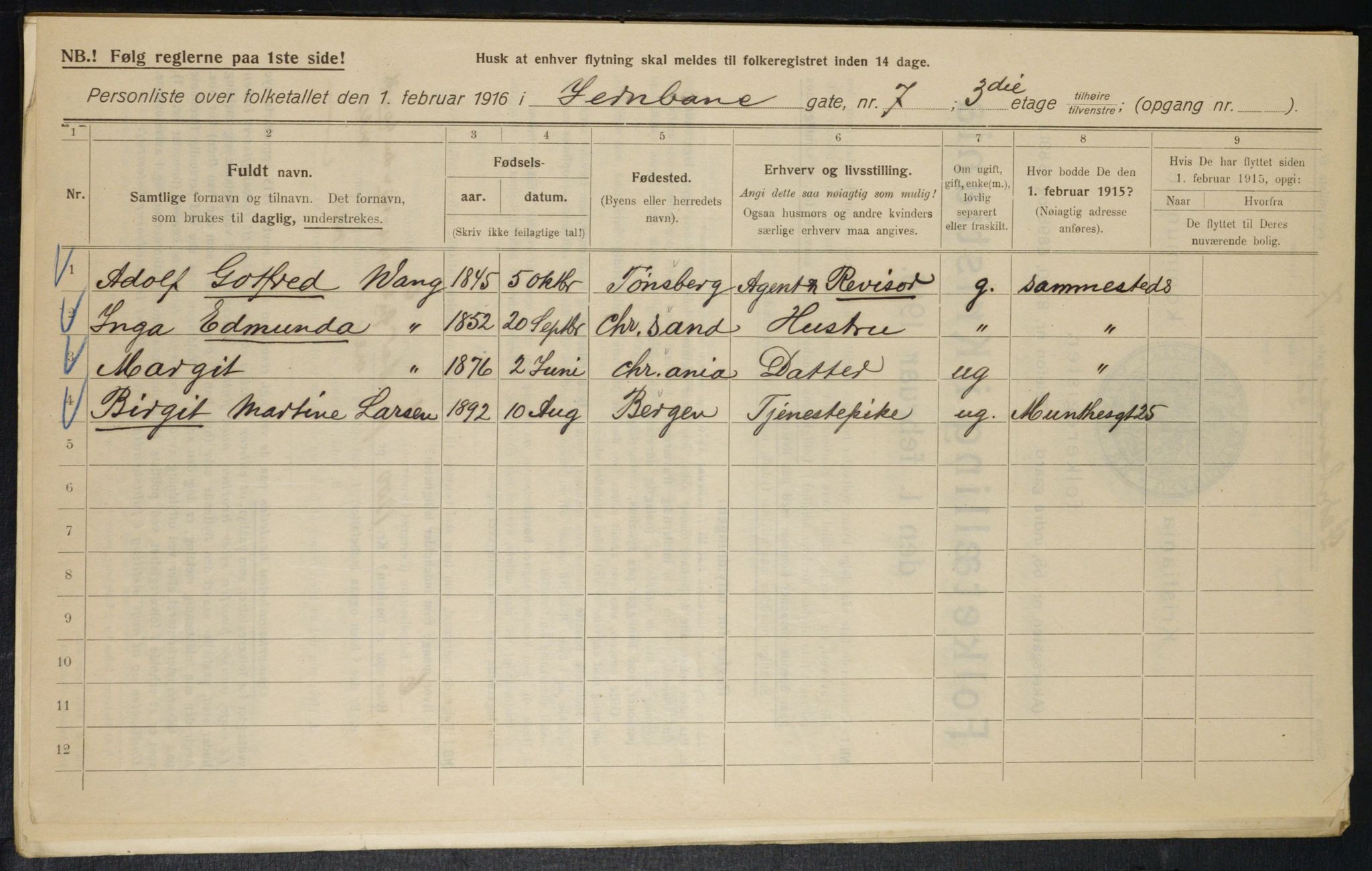 OBA, Municipal Census 1916 for Kristiania, 1916, p. 47896