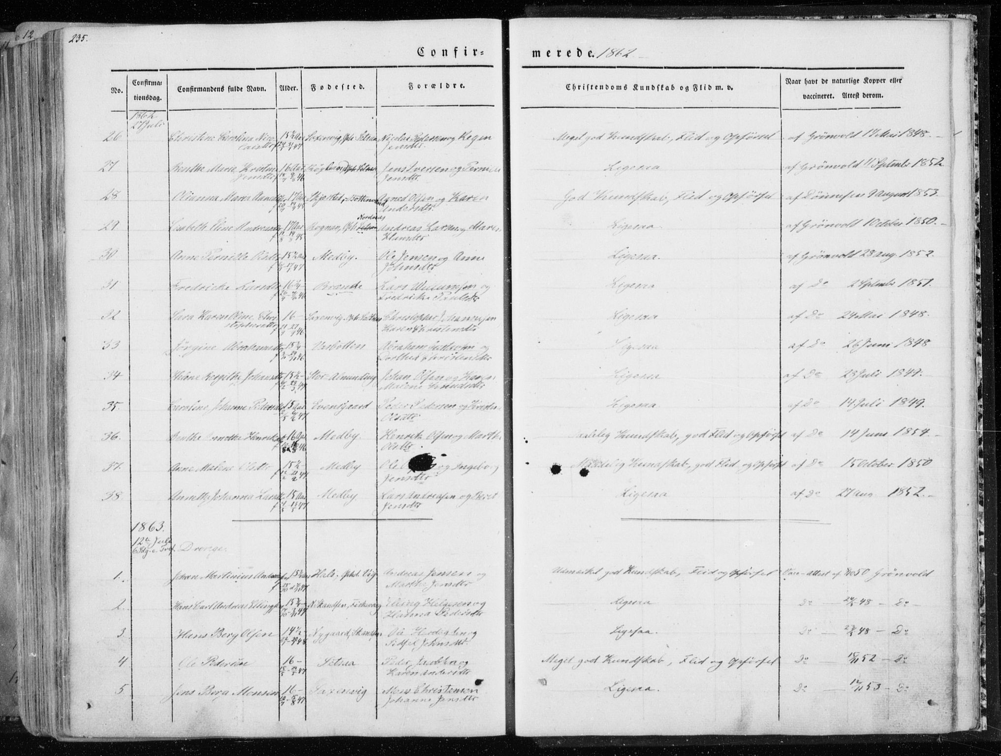 Ministerialprotokoller, klokkerbøker og fødselsregistre - Nordland, SAT/A-1459/847/L0666: Parish register (official) no. 847A06, 1842-1871, p. 235