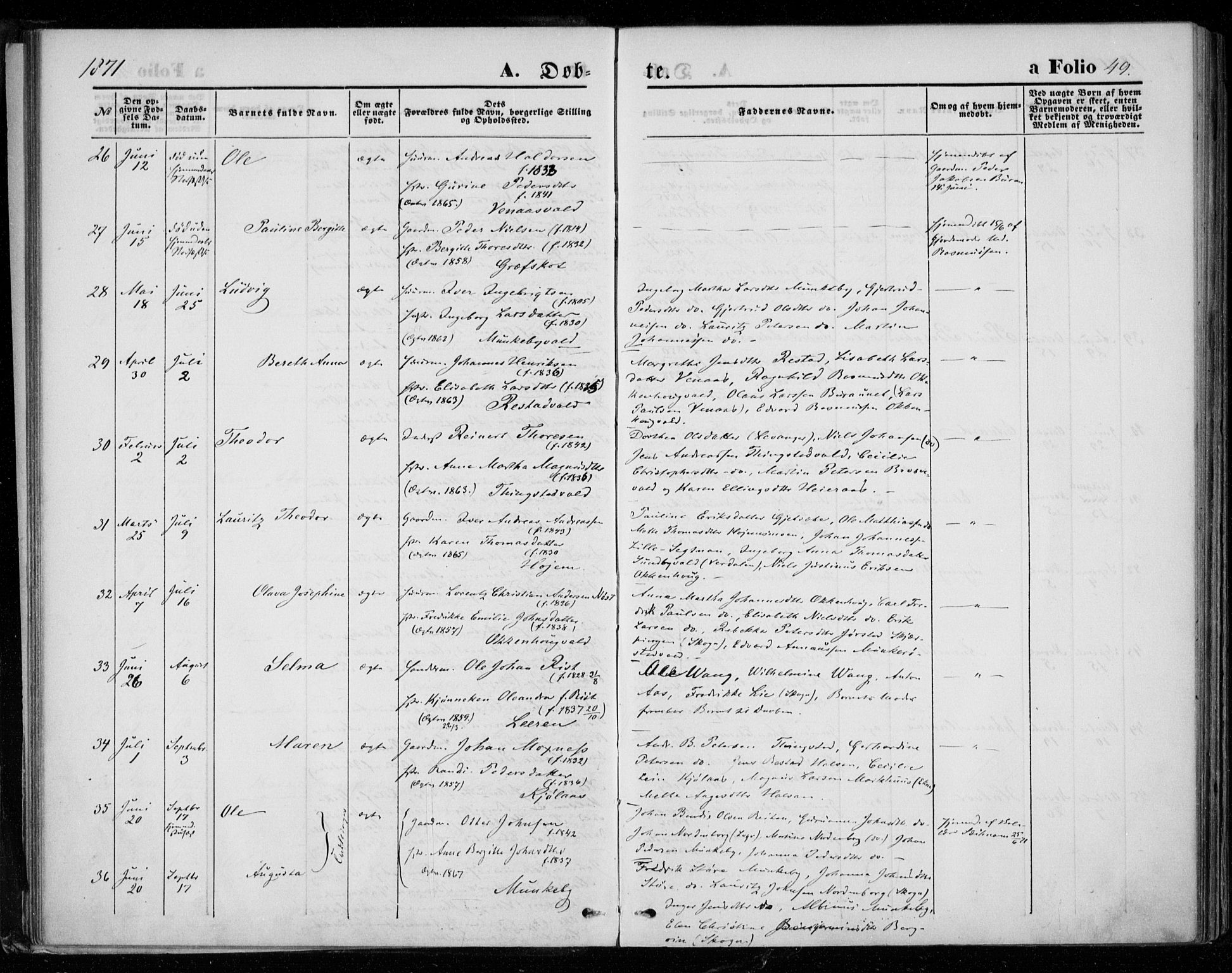 Ministerialprotokoller, klokkerbøker og fødselsregistre - Nord-Trøndelag, AV/SAT-A-1458/721/L0206: Parish register (official) no. 721A01, 1864-1874, p. 49