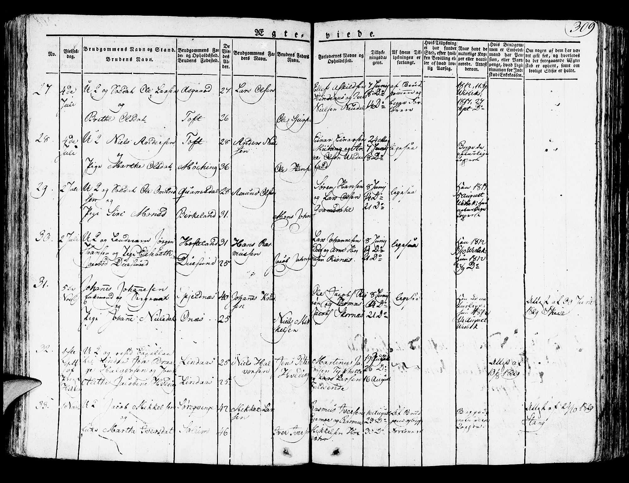 Lindås Sokneprestembete, SAB/A-76701/H/Haa: Parish register (official) no. A 8, 1823-1836, p. 309