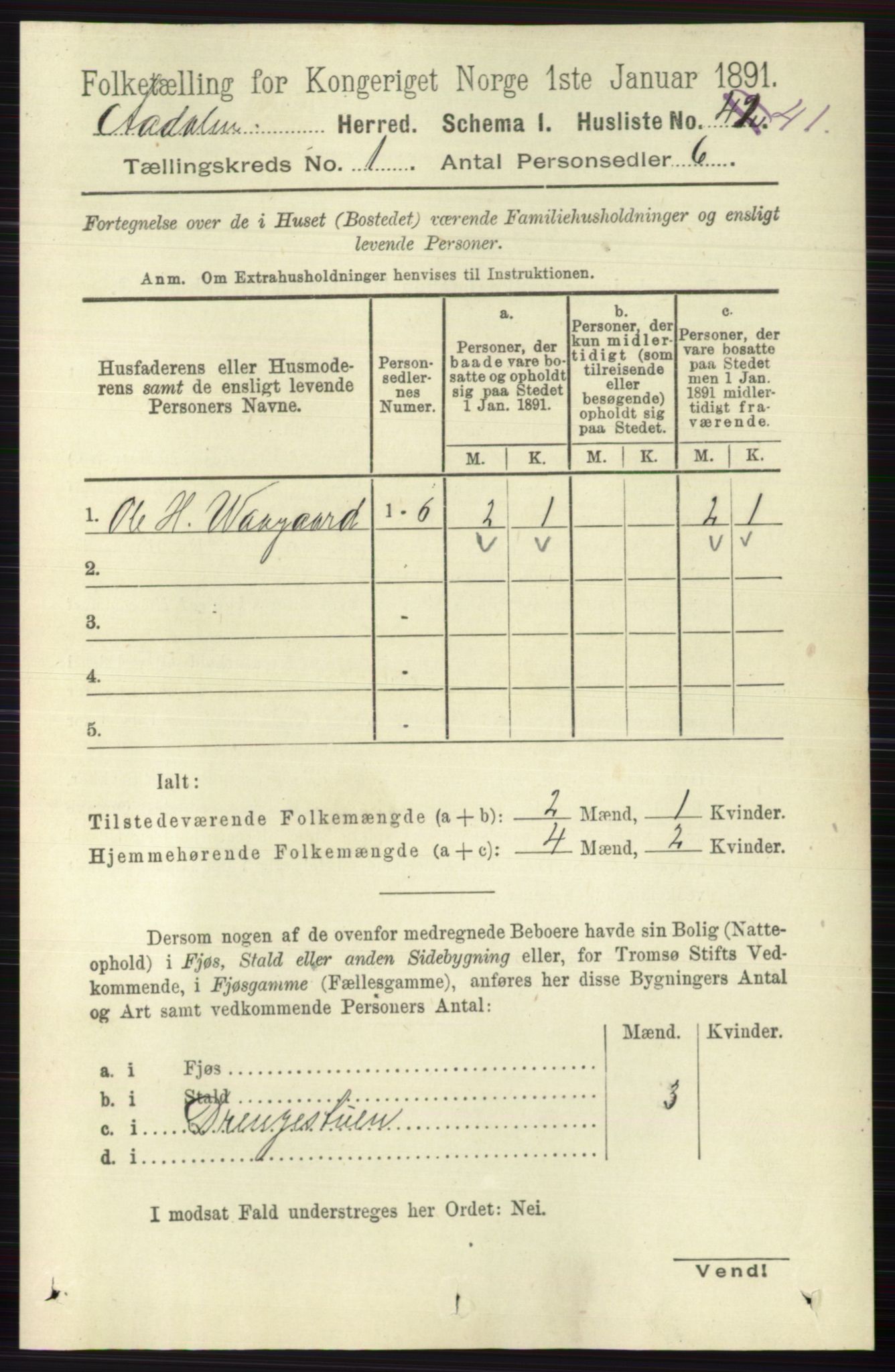 RA, 1891 census for 0614 Ådal, 1891, p. 64