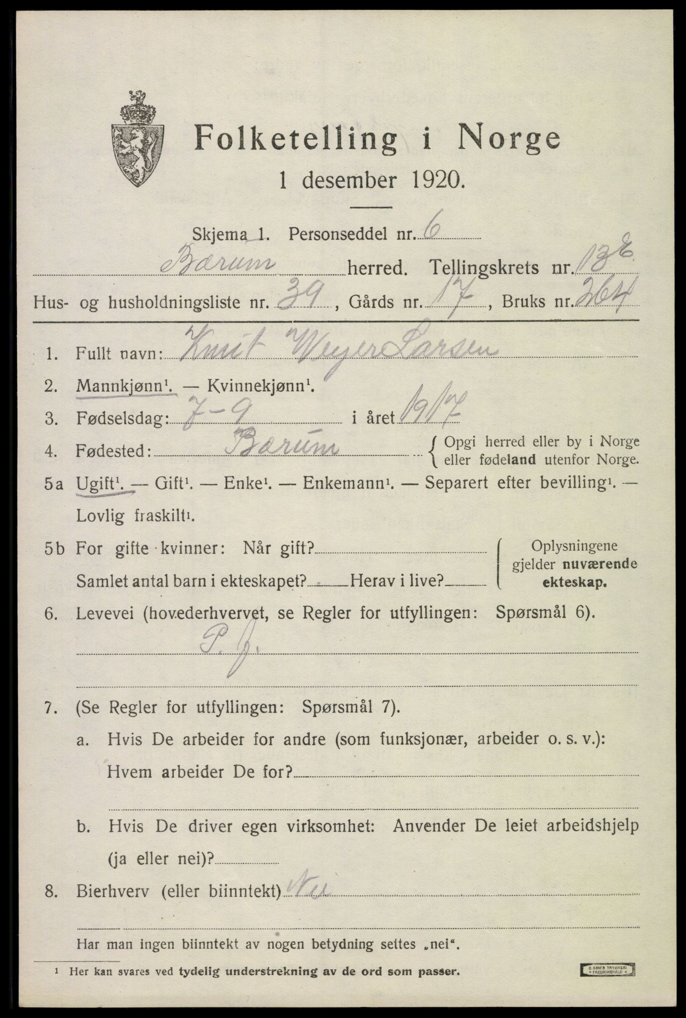 SAO, 1920 census for Bærum, 1920, p. 38326