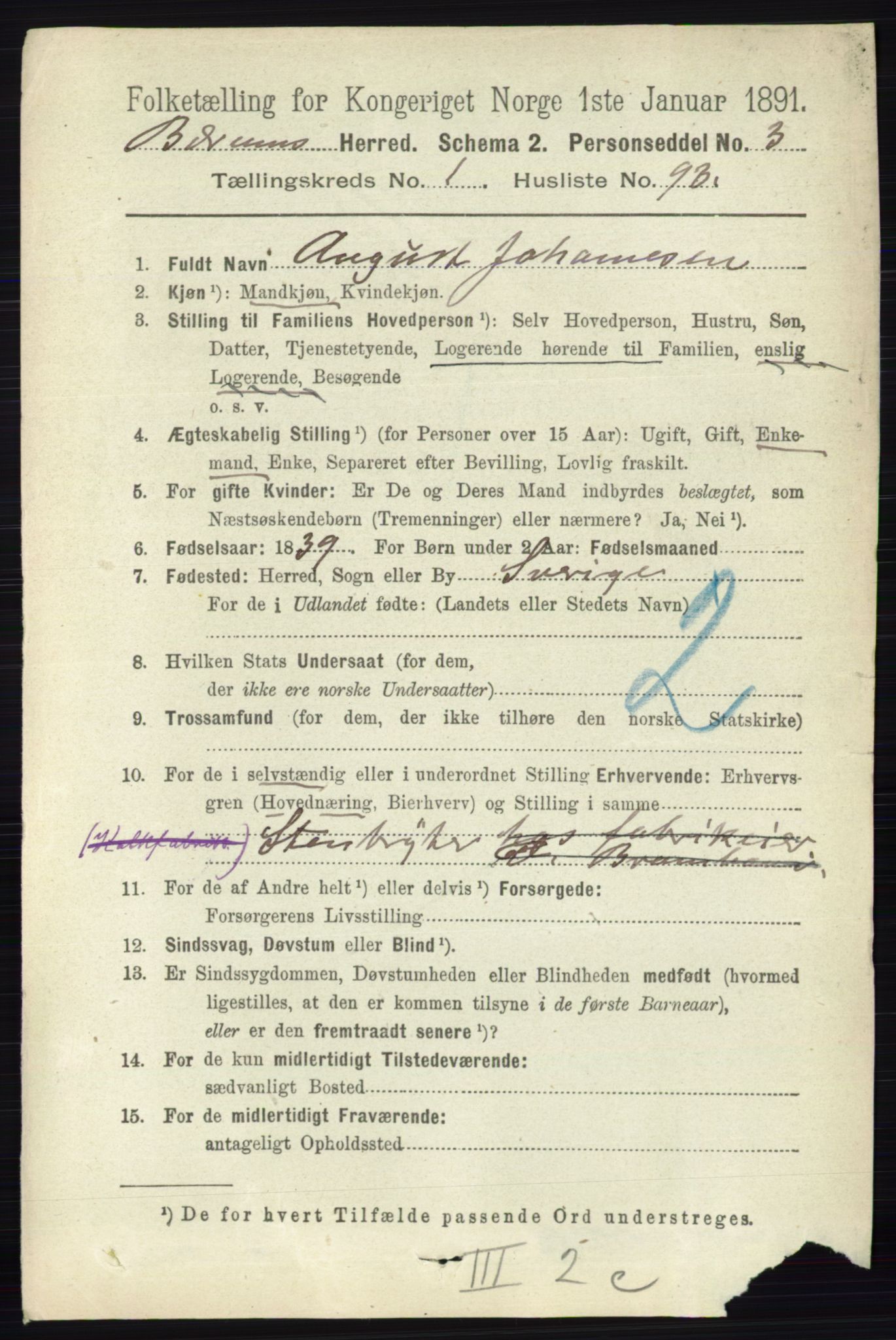 RA, 1891 census for 0219 Bærum, 1891, p. 946