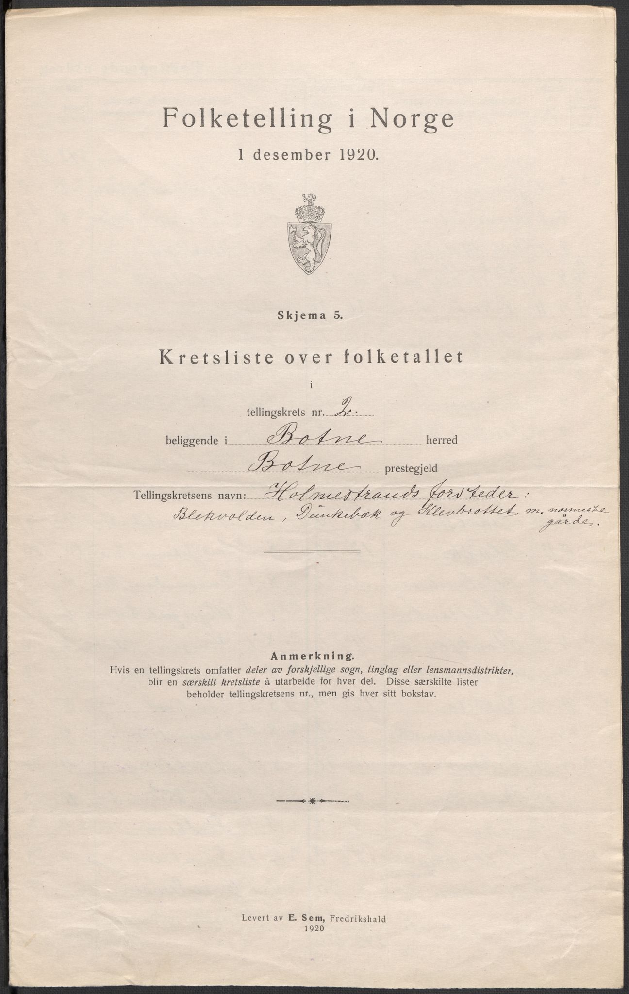 SAKO, 1920 census for Botne, 1920, p. 11