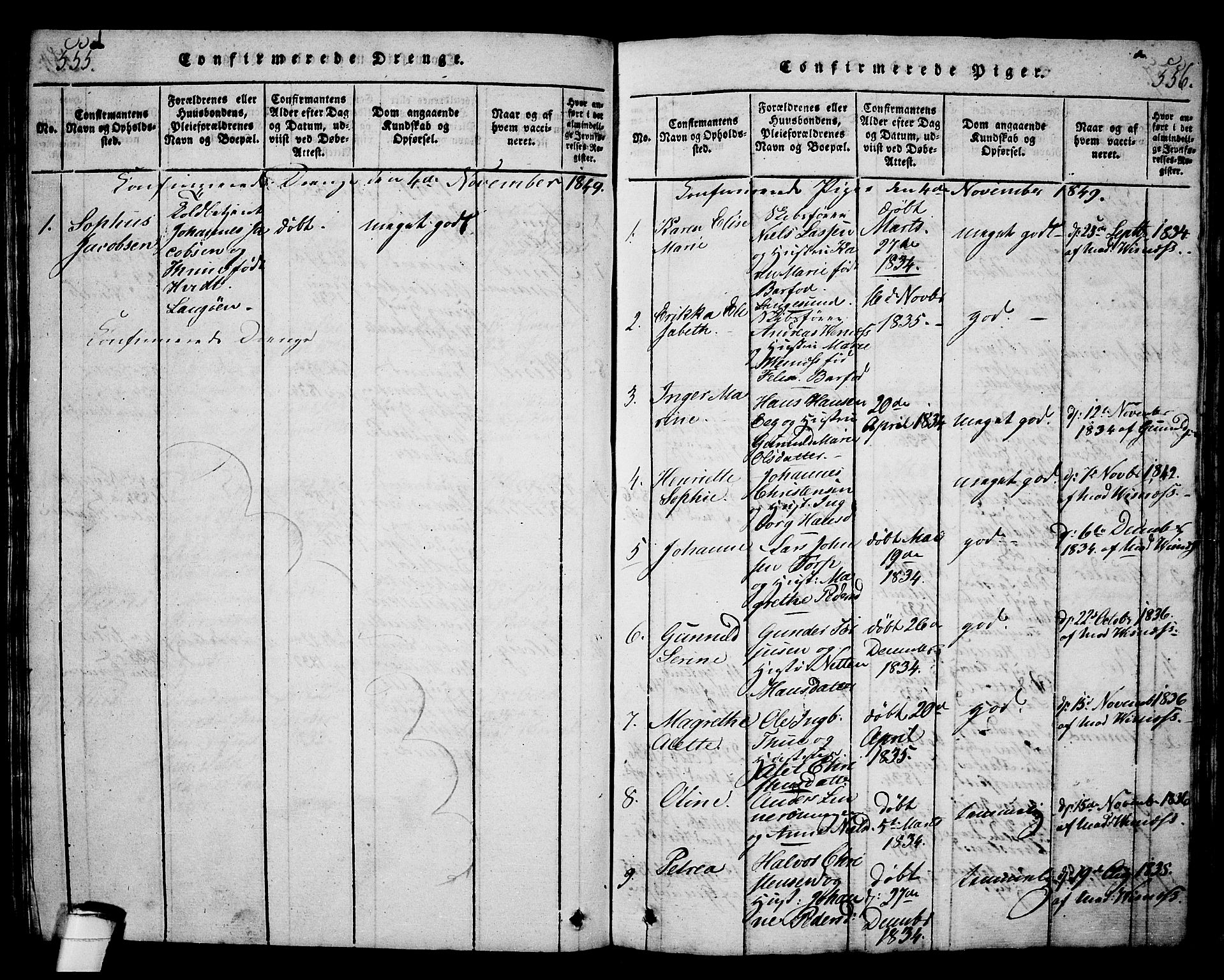 Langesund kirkebøker, SAKO/A-280/G/Ga/L0003: Parish register (copy) no. 3, 1815-1858, p. 555-556