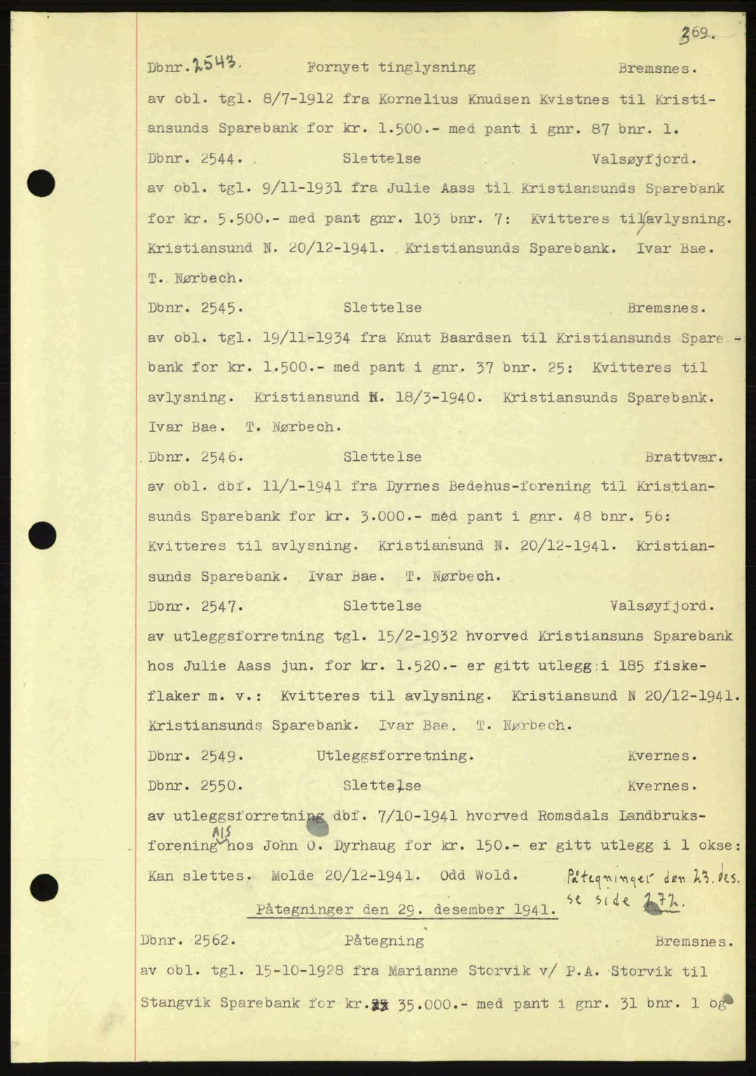 Nordmøre sorenskriveri, AV/SAT-A-4132/1/2/2Ca: Mortgage book no. C81, 1940-1945, Diary no: : 2543/1941