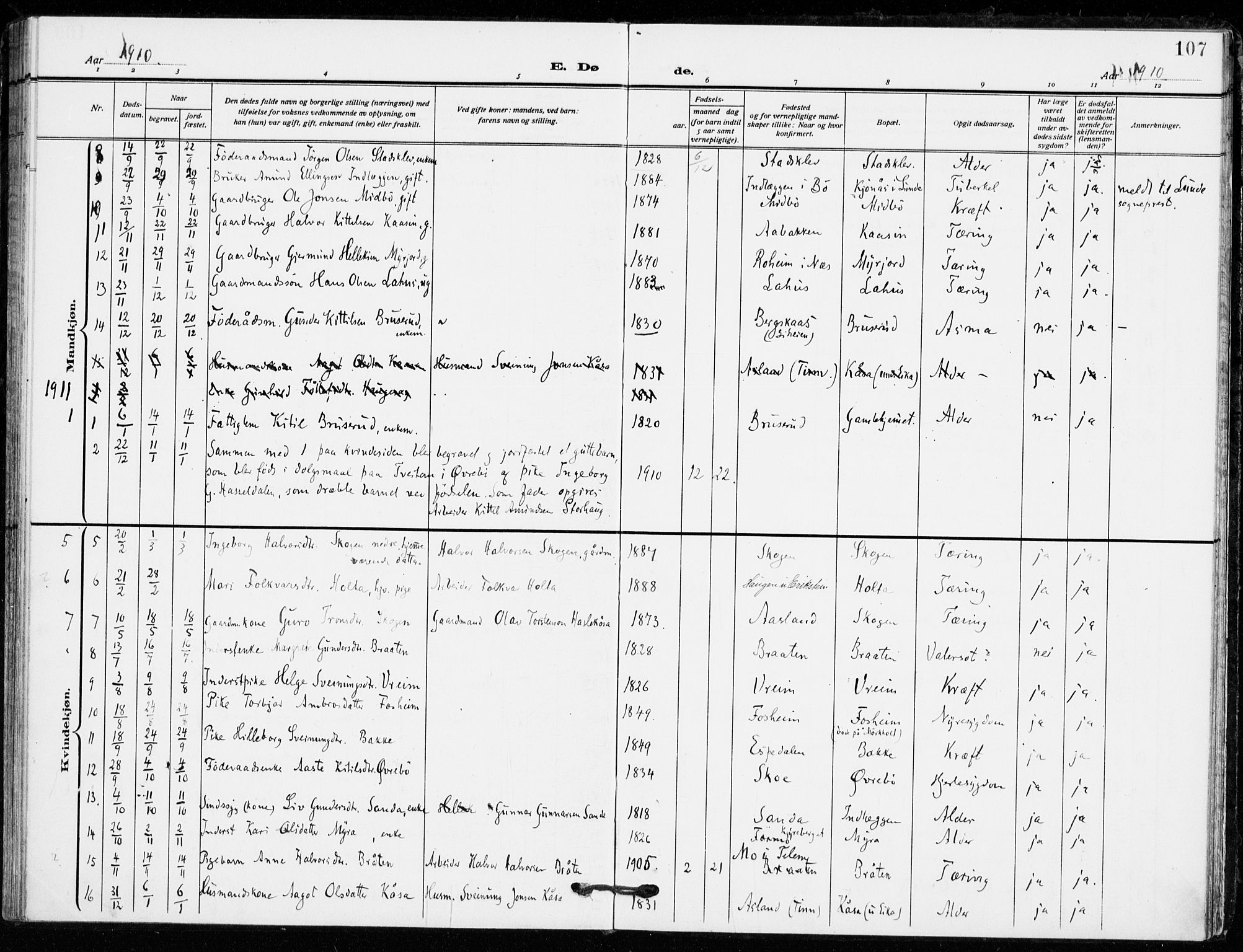 Bø kirkebøker, SAKO/A-257/F/Fa/L0013: Parish register (official) no. 13, 1909-1921, p. 107