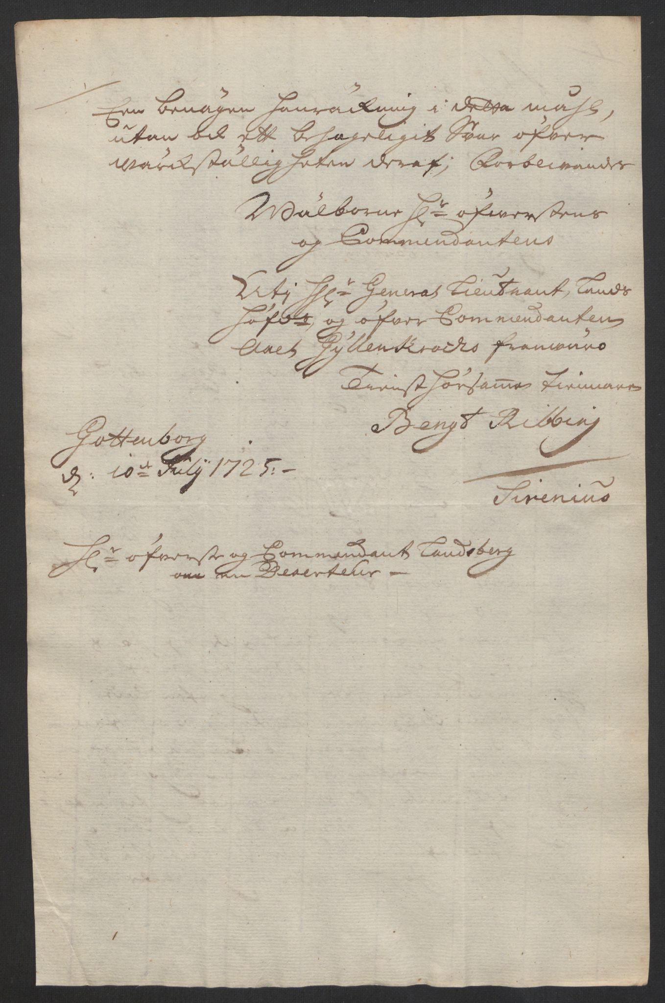 Kommanderende general (KG I) med Det norske krigsdirektorium, AV/RA-EA-5419/D/L0153: Fredriksten festning: Brev, inventarfortegnelser og regnskapsekstrakter, 1724-1729, p. 266