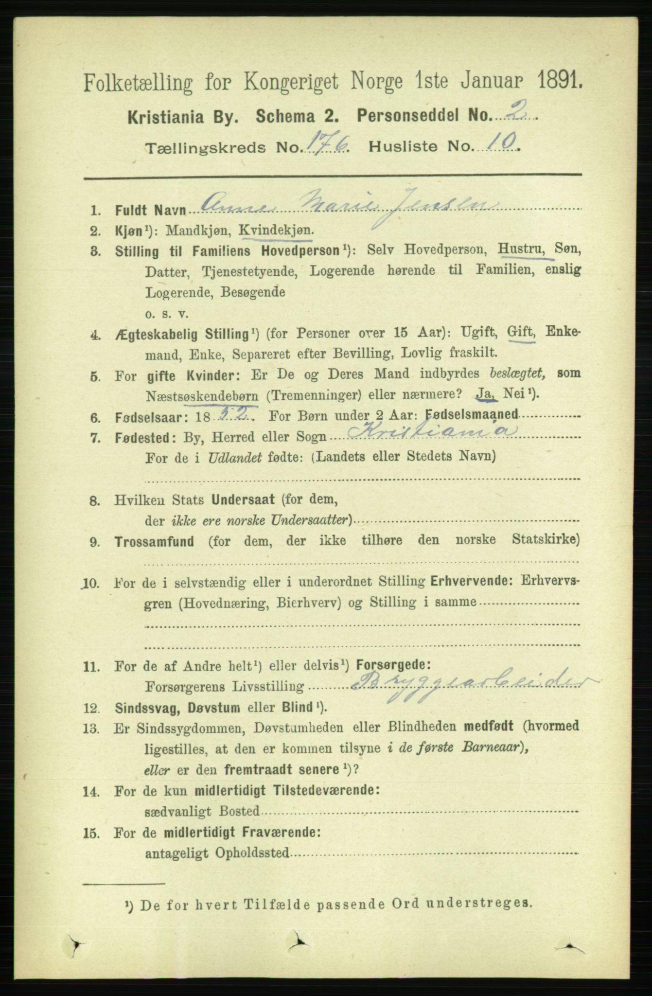 RA, 1891 census for 0301 Kristiania, 1891, p. 105908