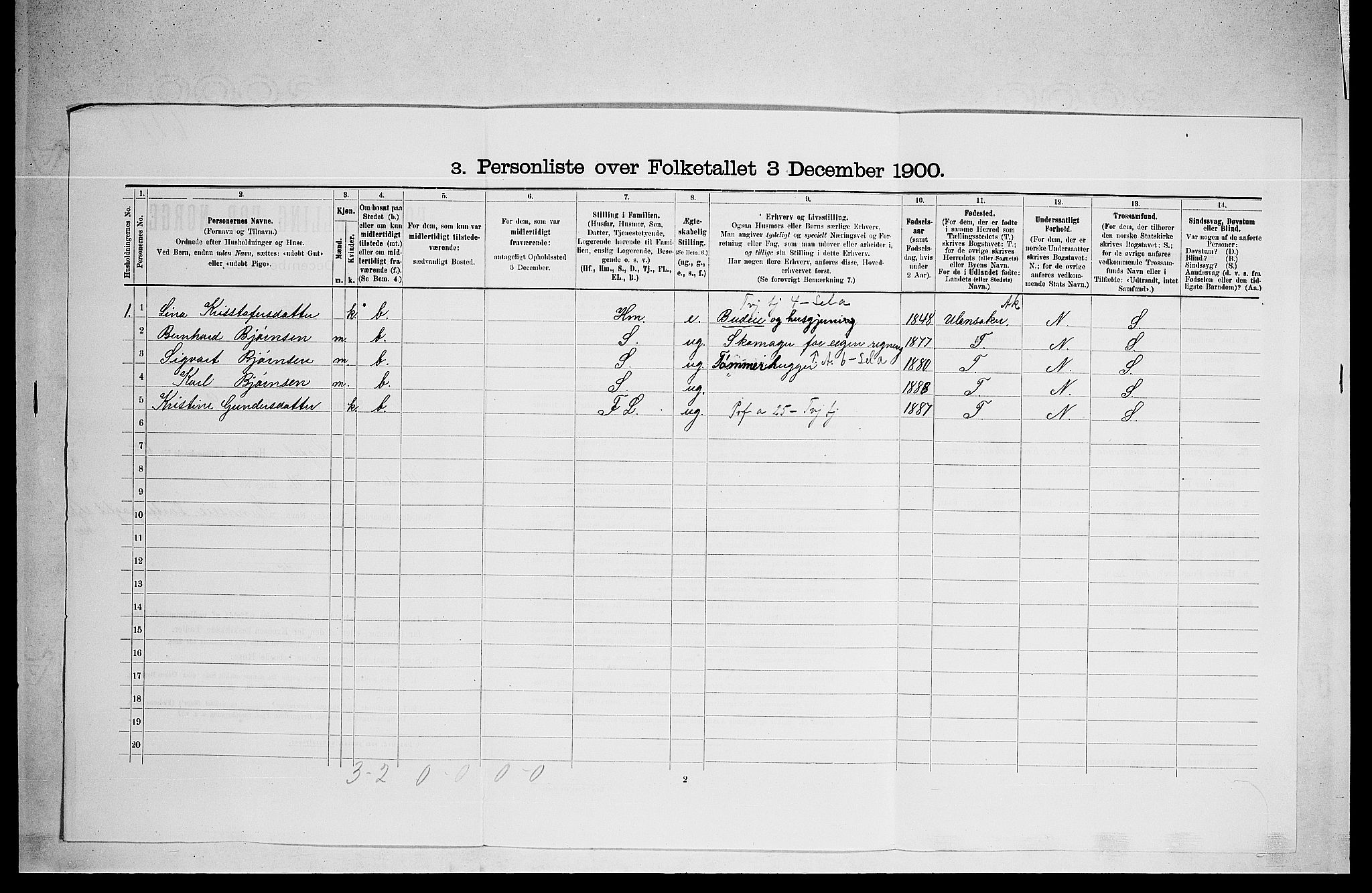 RA, 1900 census for Sigdal, 1900, p. 574