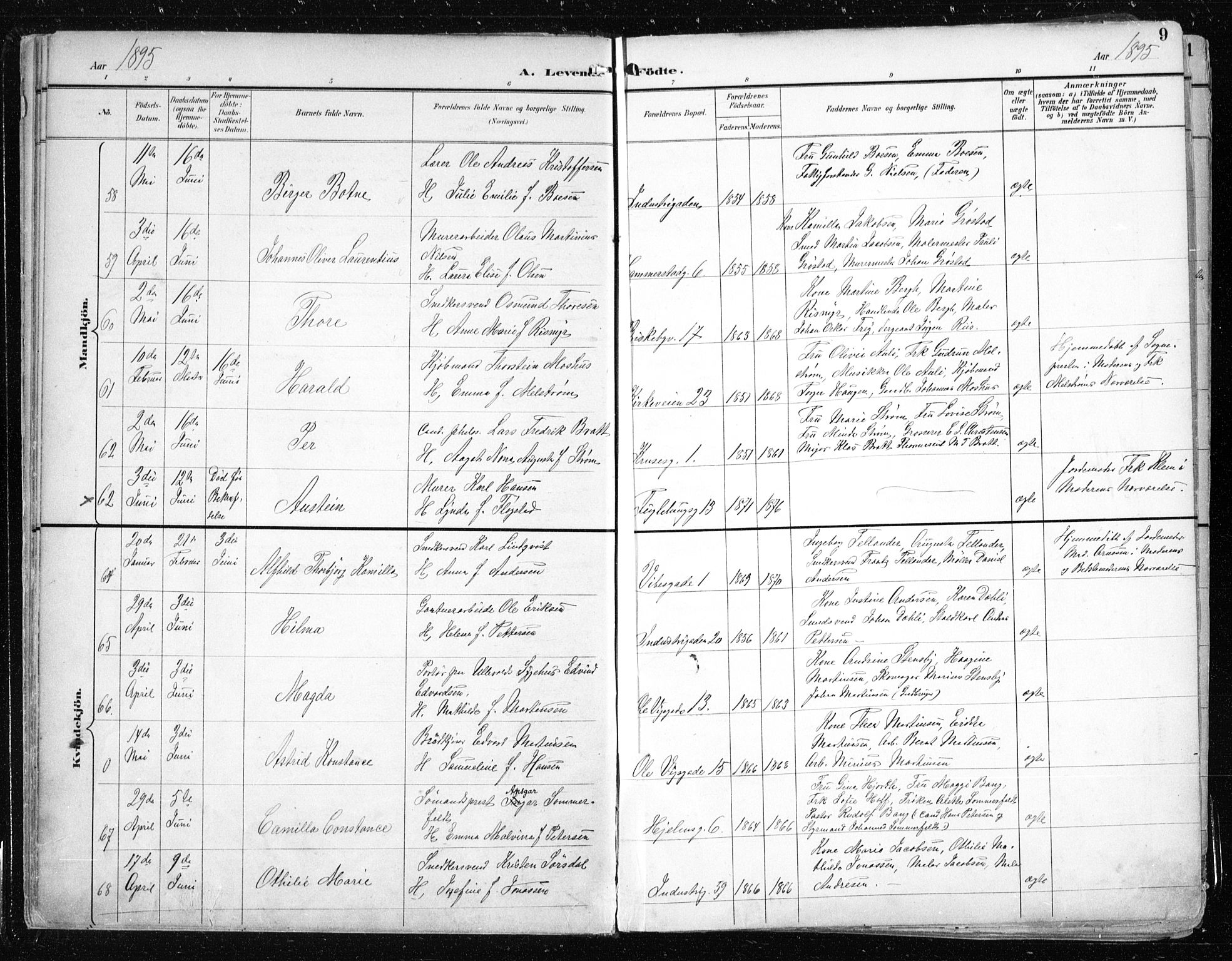 Uranienborg prestekontor Kirkebøker, AV/SAO-A-10877/F/Fa/L0005: Parish register (official) no. 5, 1895-1907, p. 9