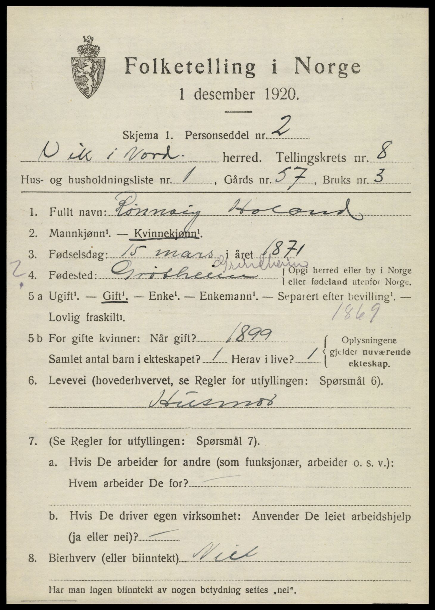 SAT, 1920 census for Vik, 1920, p. 5247