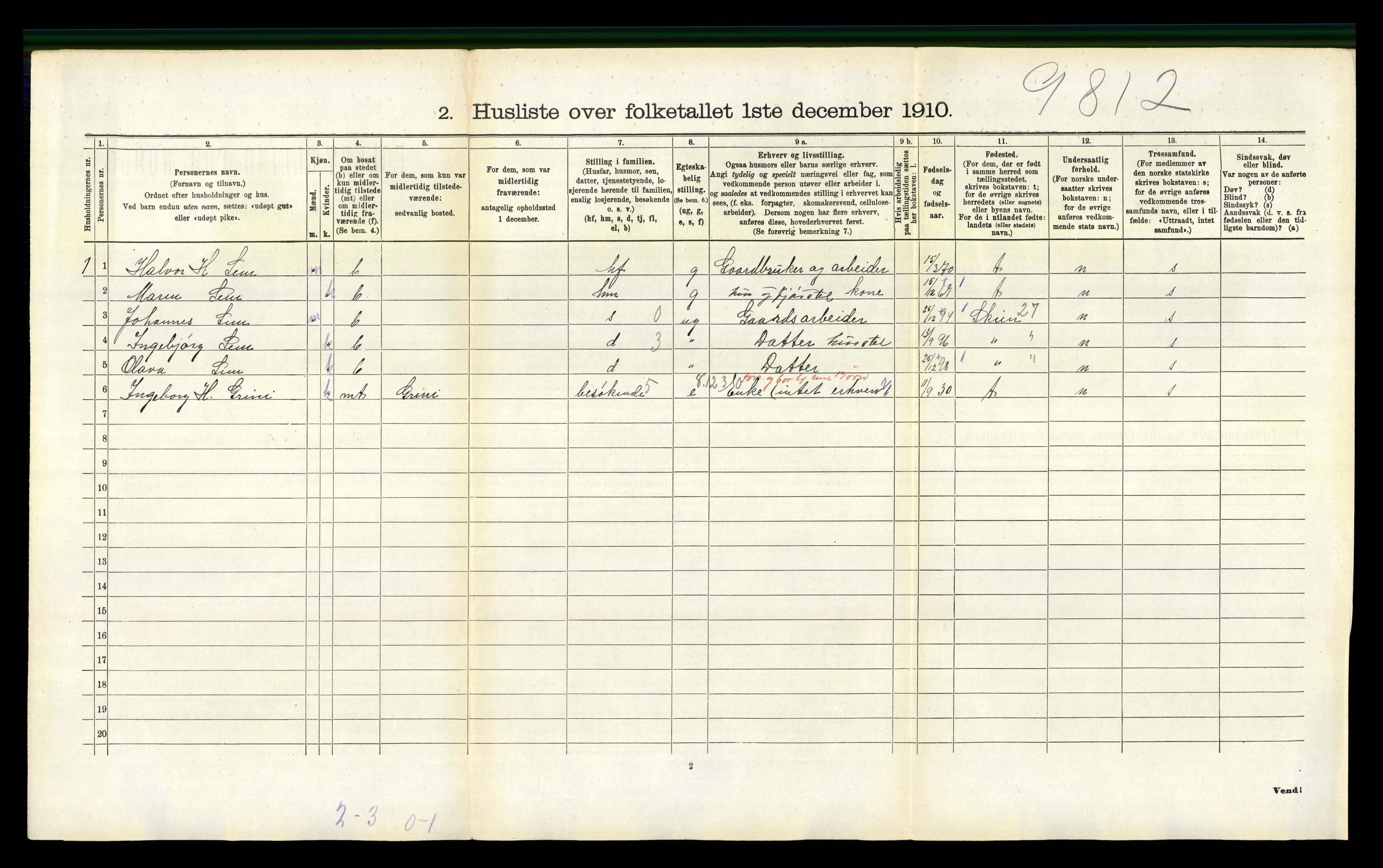 RA, 1910 census for Gjerpen, 1910, p. 872