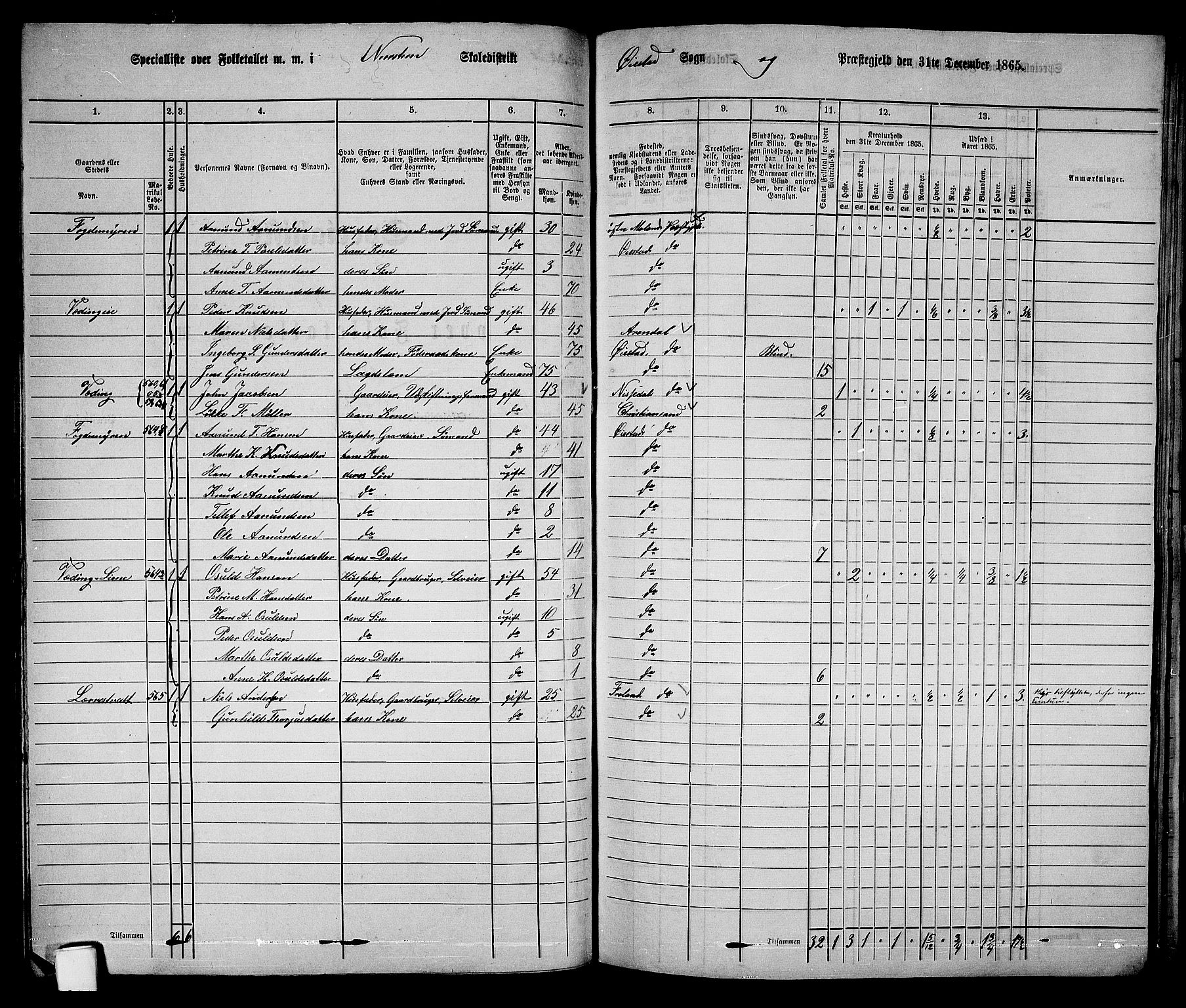 RA, 1865 census for Øyestad, 1865, p. 66