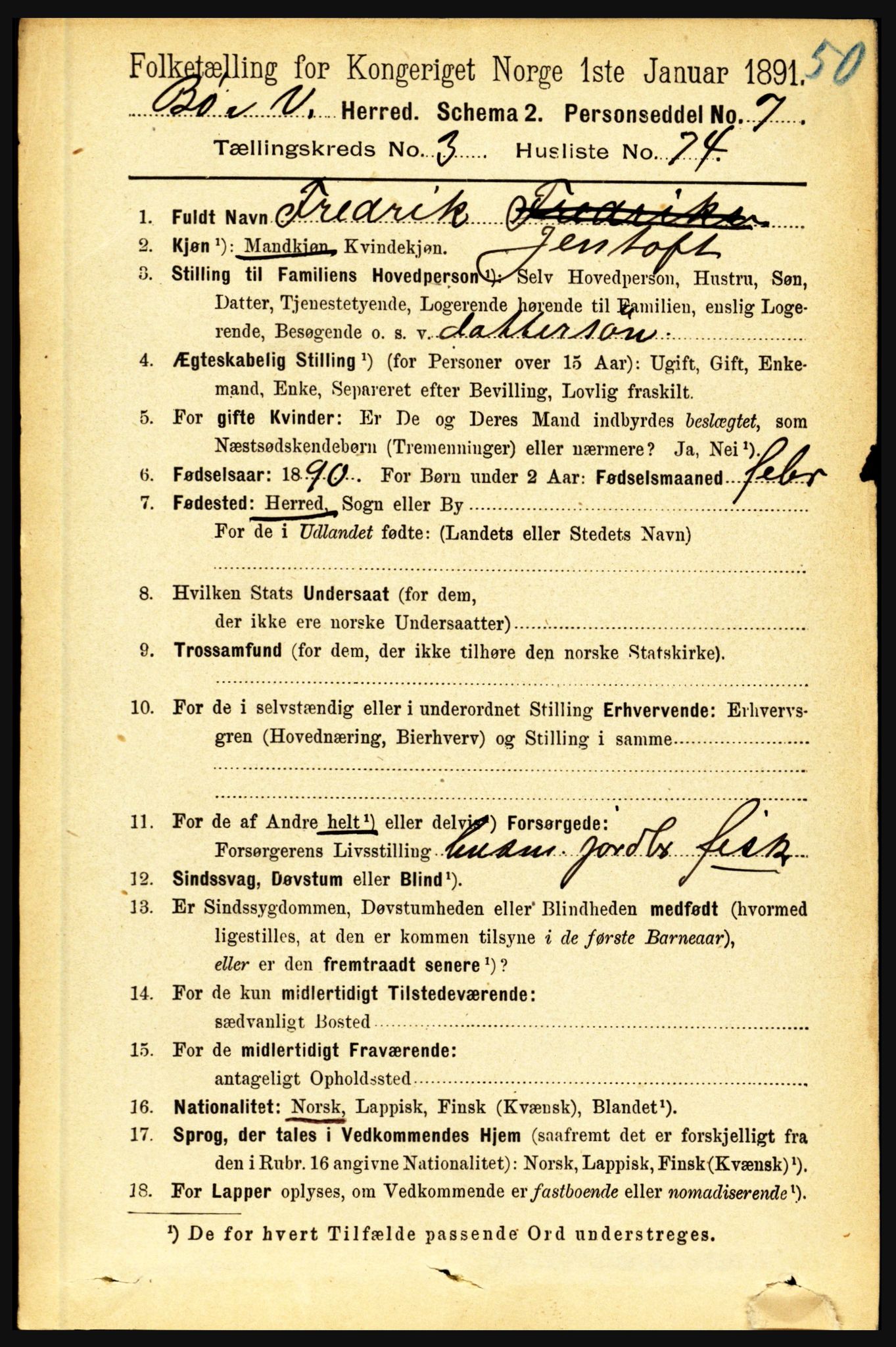 RA, 1891 census for 1867 Bø, 1891, p. 1315