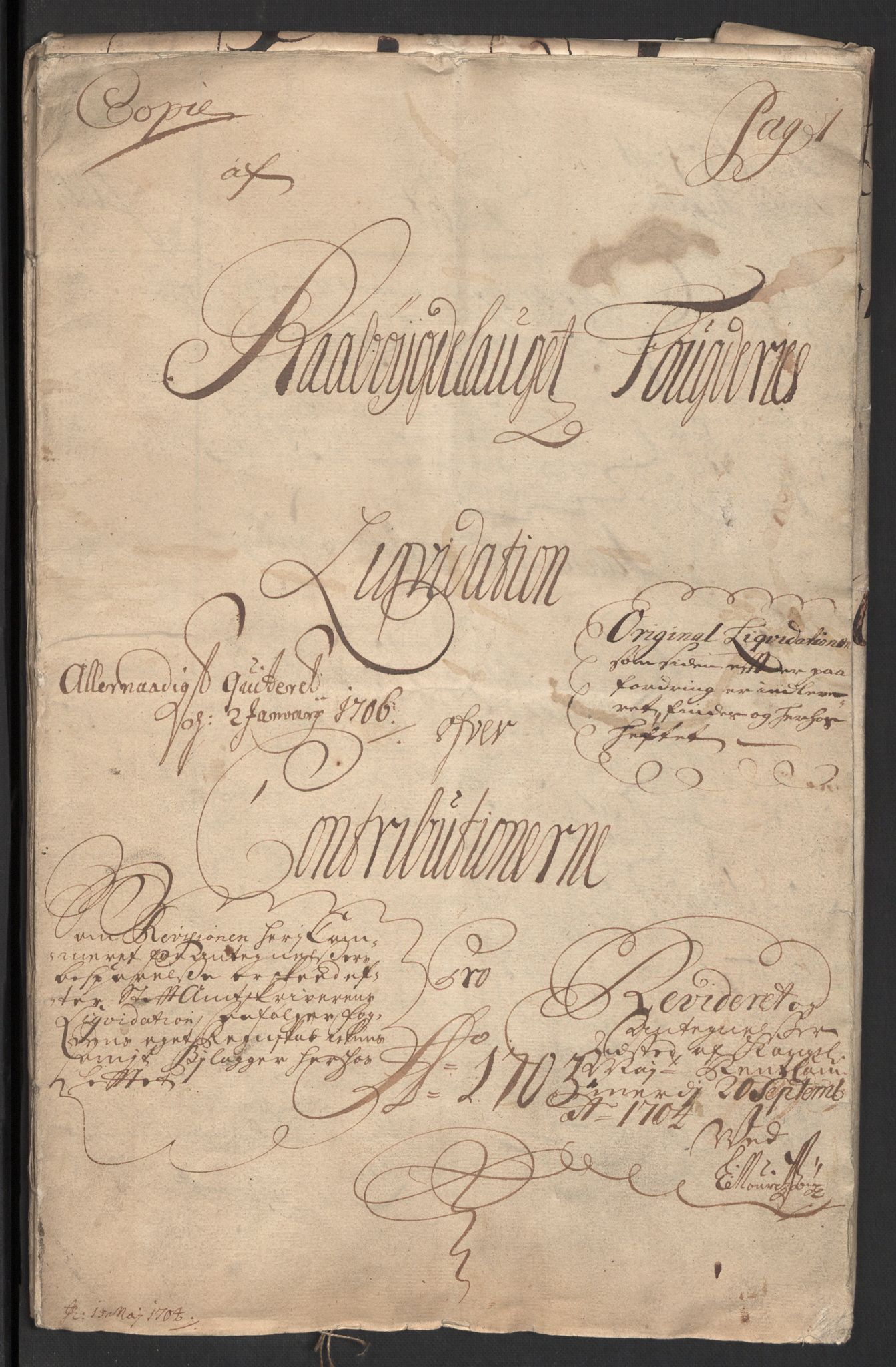 Rentekammeret inntil 1814, Reviderte regnskaper, Fogderegnskap, AV/RA-EA-4092/R40/L2447: Fogderegnskap Råbyggelag, 1703-1705, p. 3