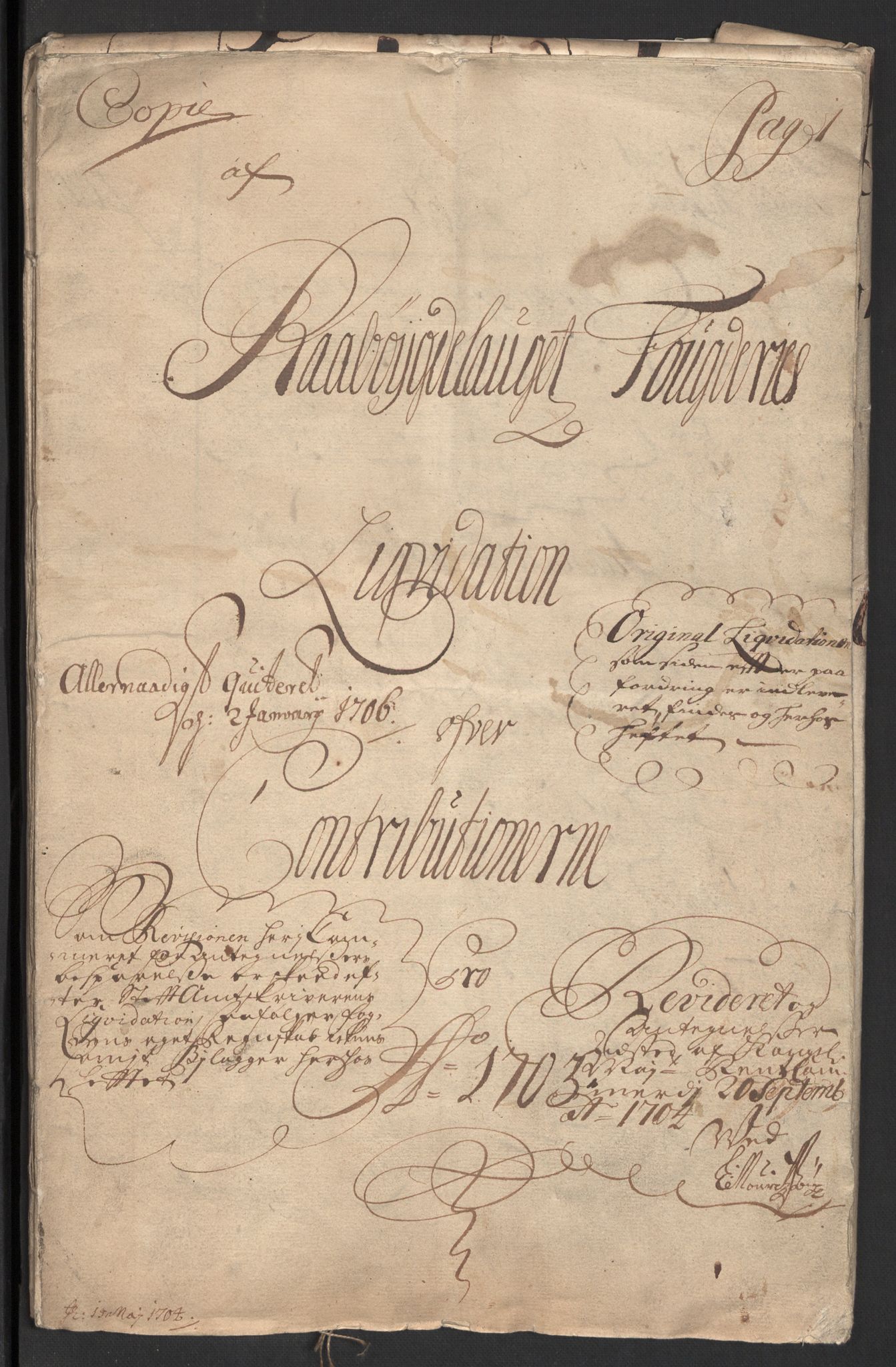 Rentekammeret inntil 1814, Reviderte regnskaper, Fogderegnskap, RA/EA-4092/R40/L2447: Fogderegnskap Råbyggelag, 1703-1705, p. 3