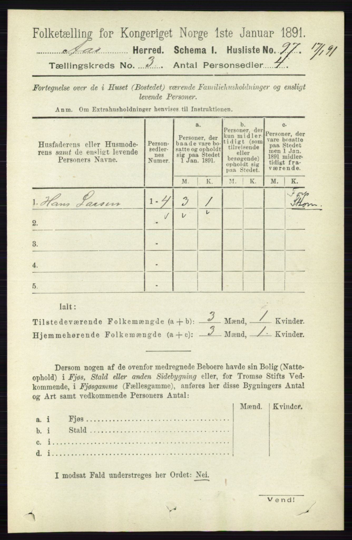 RA, 1891 census for 0214 Ås, 1891, p. 2122