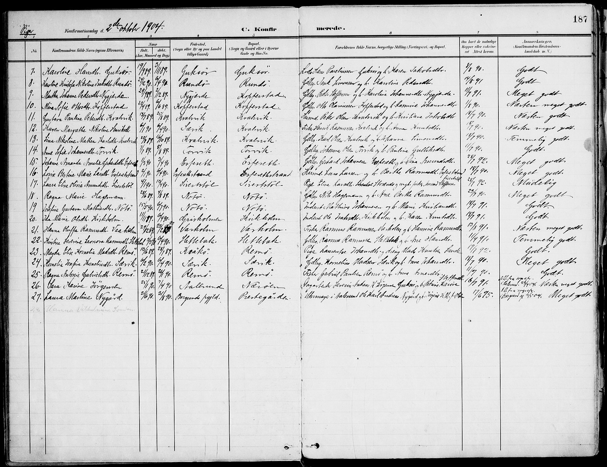 Ministerialprotokoller, klokkerbøker og fødselsregistre - Møre og Romsdal, AV/SAT-A-1454/507/L0075: Parish register (official) no. 507A10, 1901-1920, p. 187