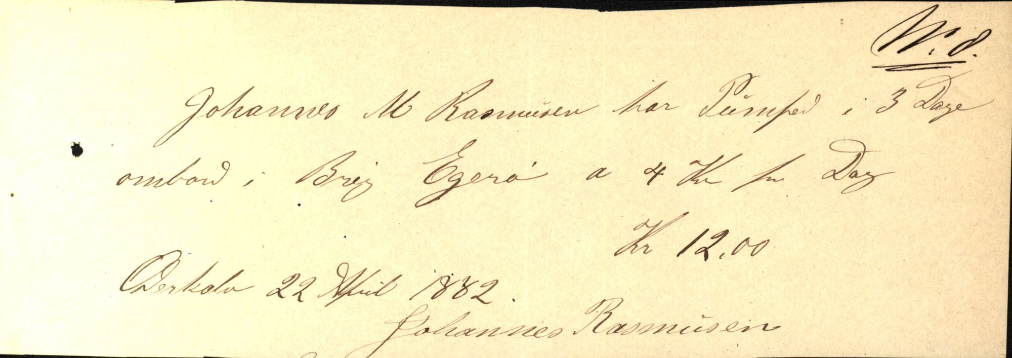 Pa 63 - Østlandske skibsassuranceforening, VEMU/A-1079/G/Ga/L0015/0003: Havaridokumenter / Egerøen, 1882