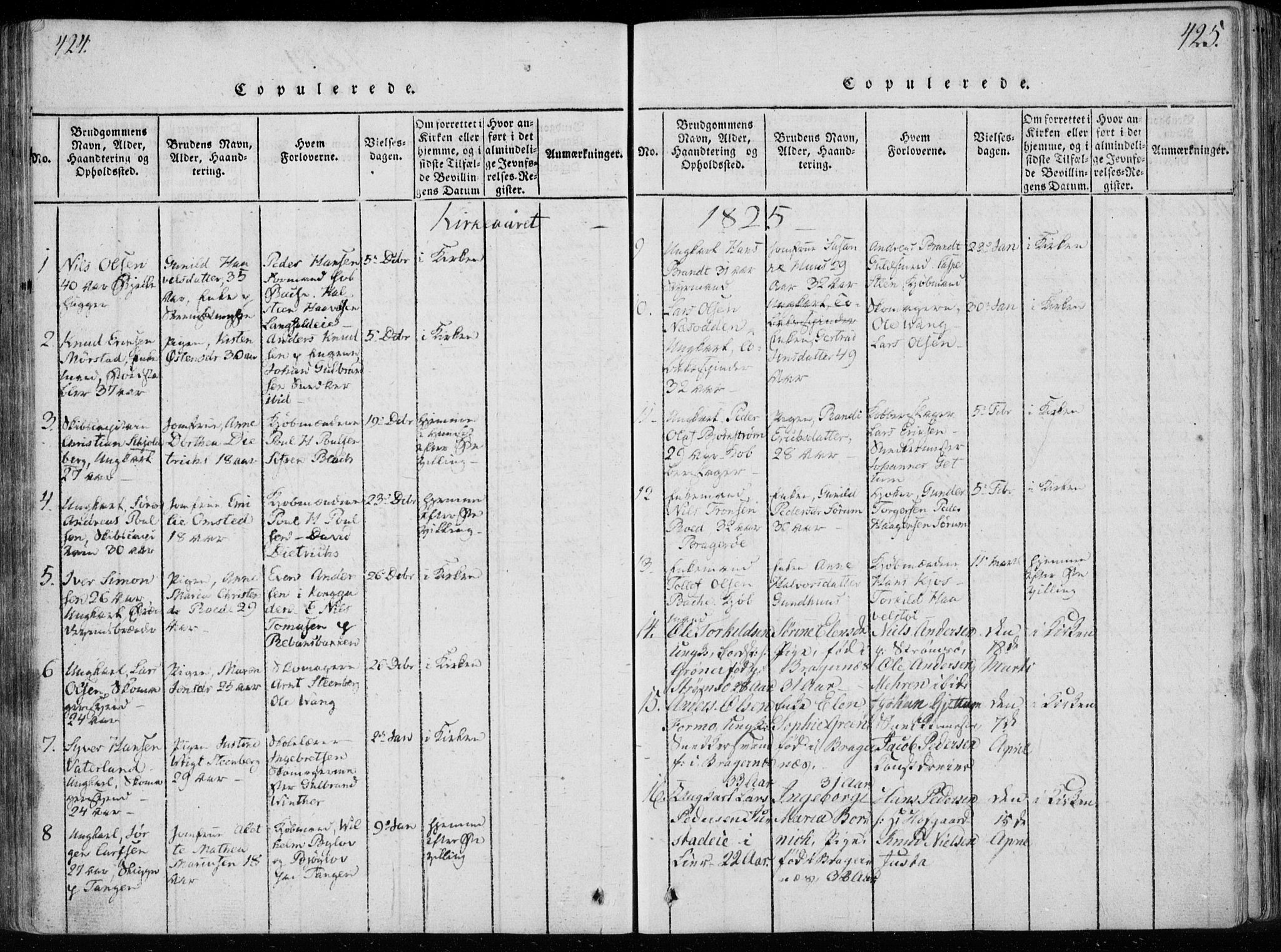 Bragernes kirkebøker, SAKO/A-6/F/Fa/L0007: Parish register (official) no. I 7, 1815-1829, p. 424-425