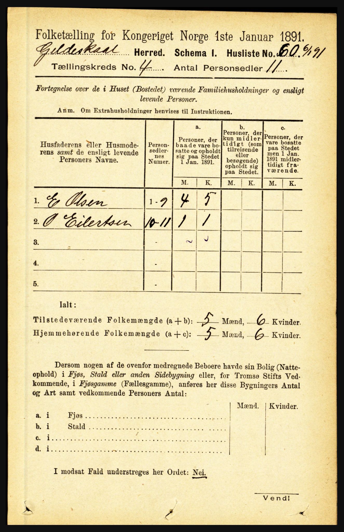 RA, 1891 census for 1838 Gildeskål, 1891, p. 1059