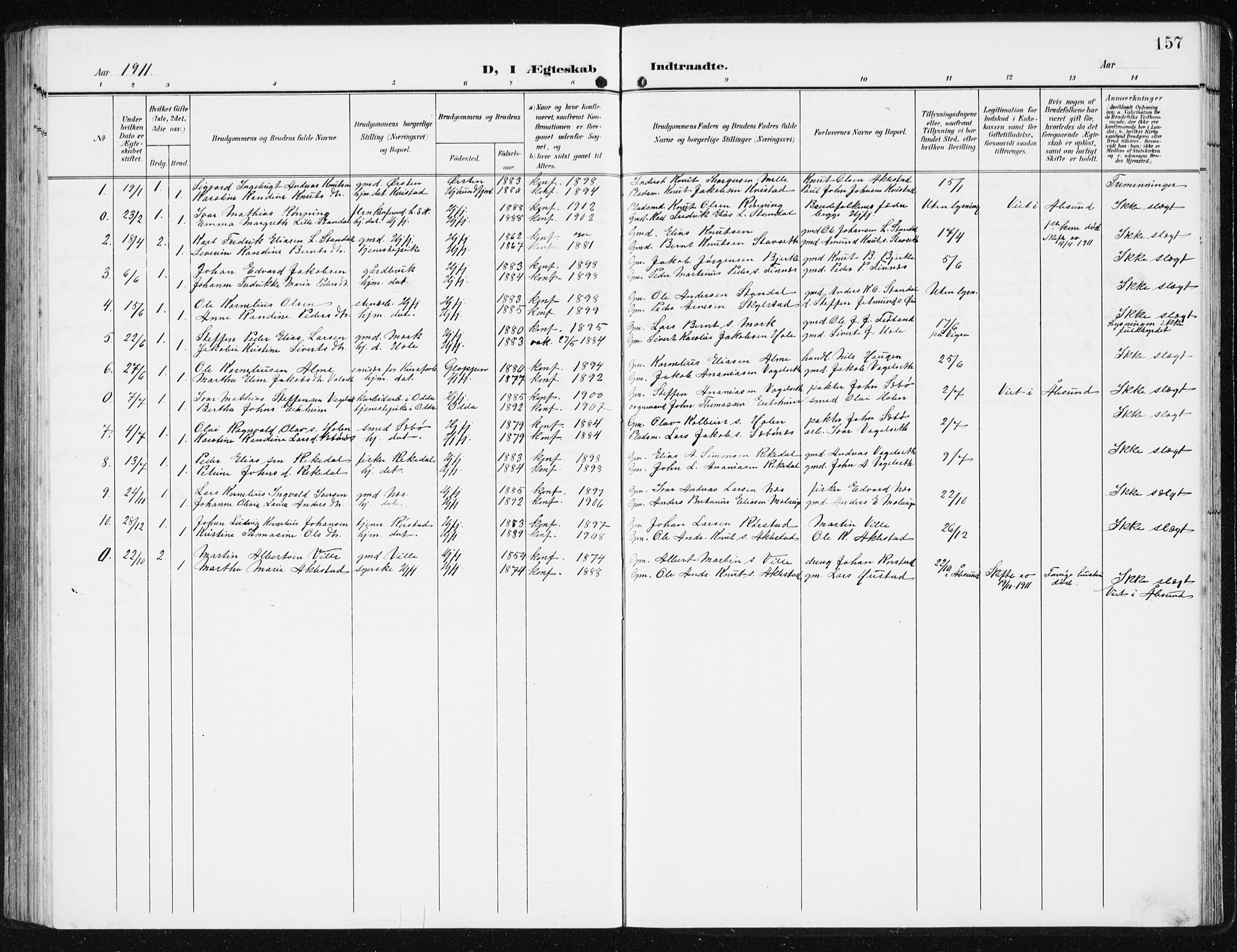 Ministerialprotokoller, klokkerbøker og fødselsregistre - Møre og Romsdal, AV/SAT-A-1454/515/L0216: Parish register (copy) no. 515C03, 1906-1941, p. 157