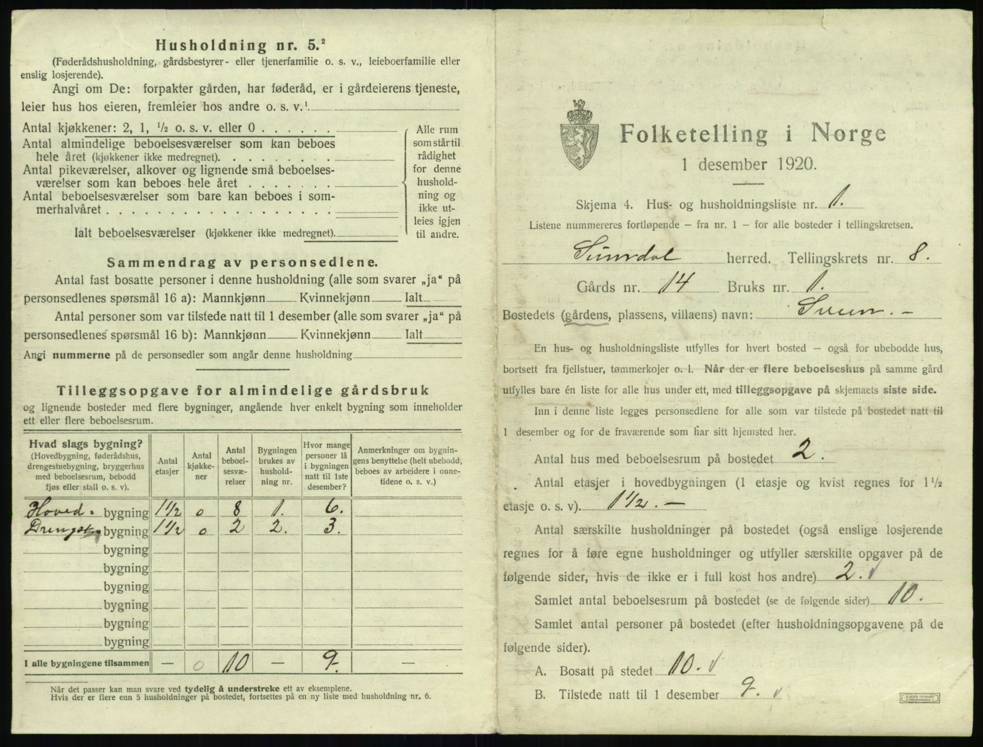 SAT, 1920 census for Sunndal, 1920, p. 736