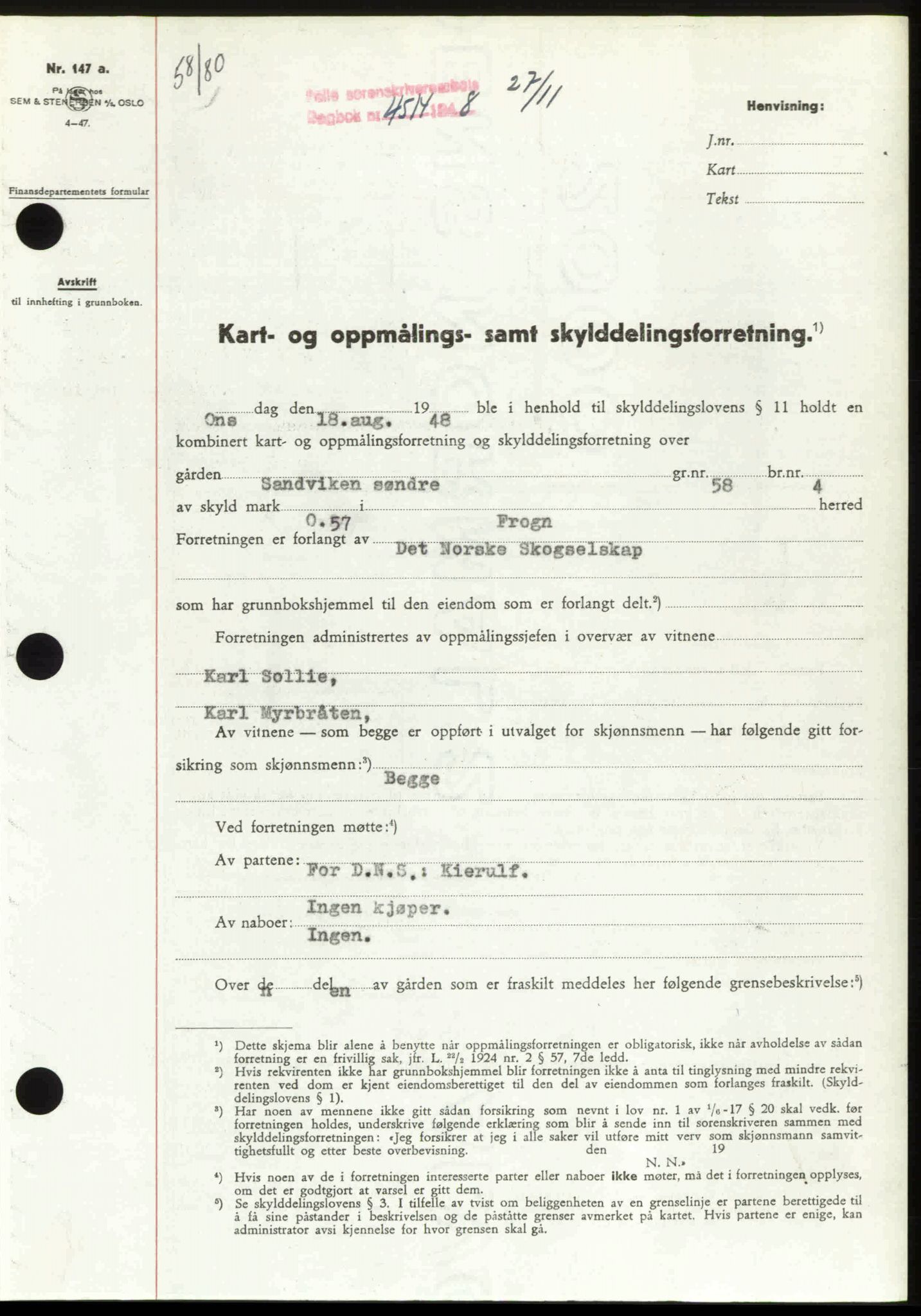 Follo sorenskriveri, SAO/A-10274/G/Ga/Gaa/L0085: Mortgage book no. I 85, 1948-1948, Diary no: : 4514/1948