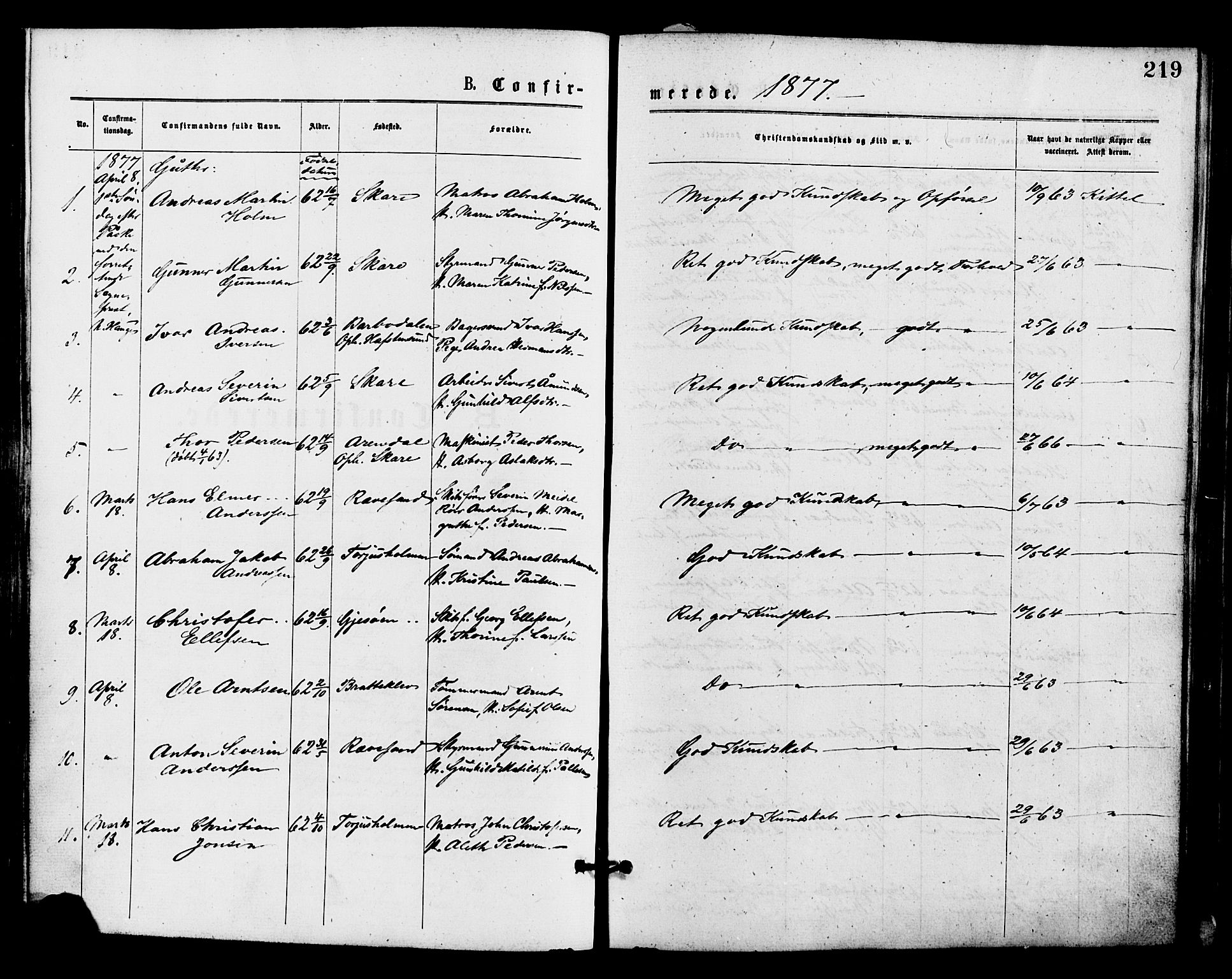 Barbu sokneprestkontor, SAK/1111-0003/F/Fa/L0001: Parish register (official) no. A 1 /2, 1877-1877, p. 219