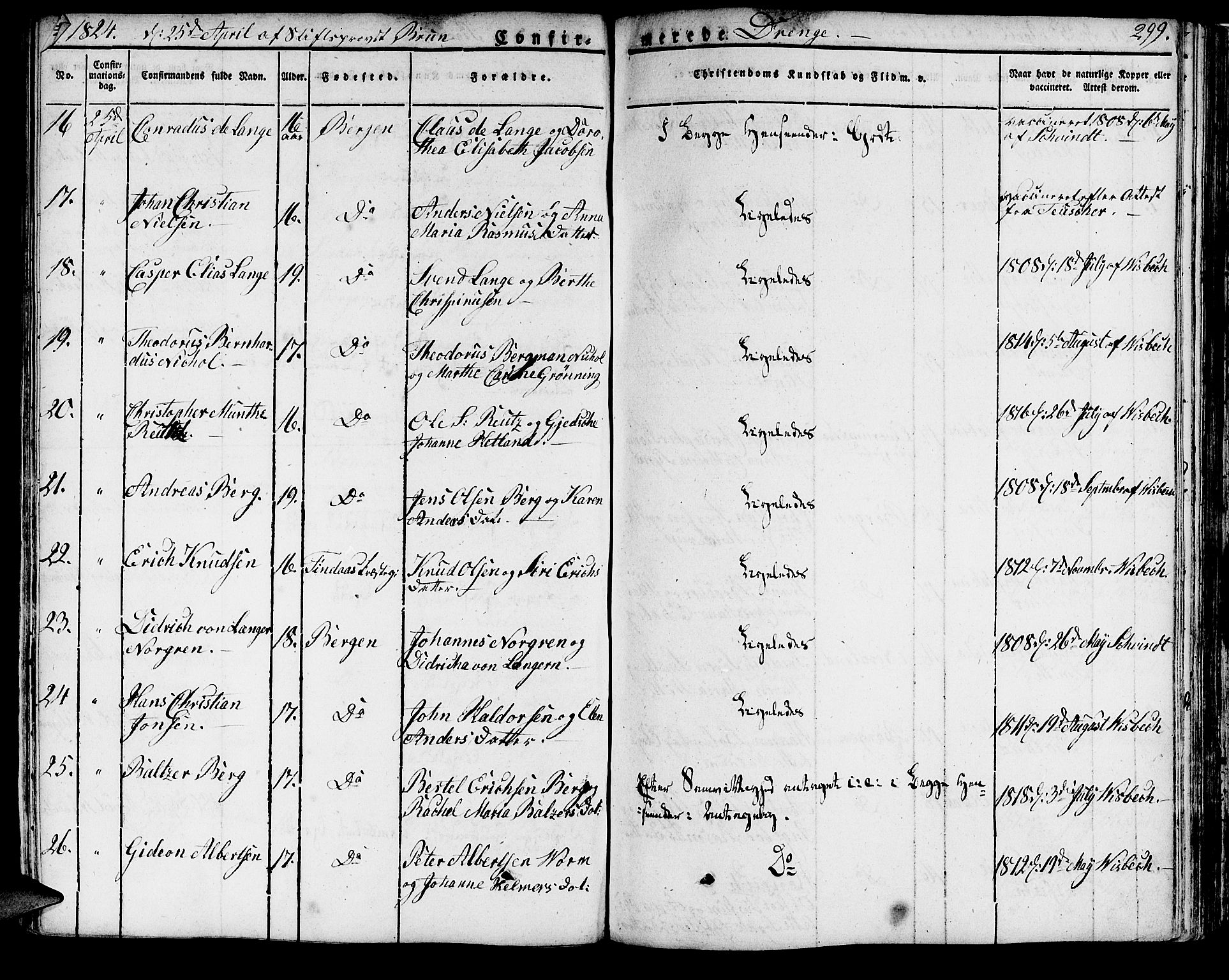 Domkirken sokneprestembete, SAB/A-74801/H/Haa/L0012: Parish register (official) no. A 12, 1821-1840, p. 299