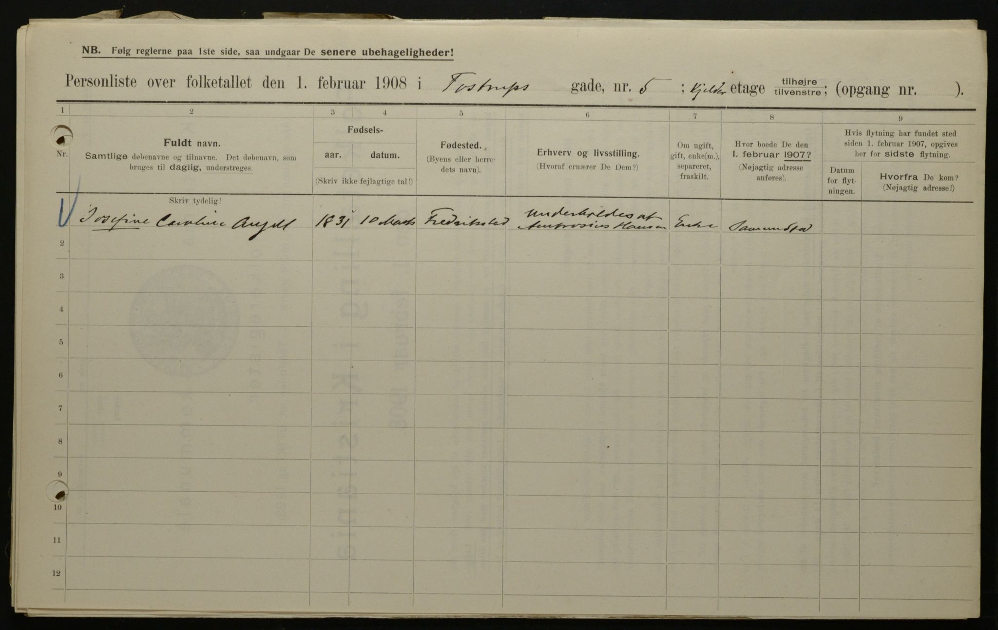 OBA, Municipal Census 1908 for Kristiania, 1908, p. 103664