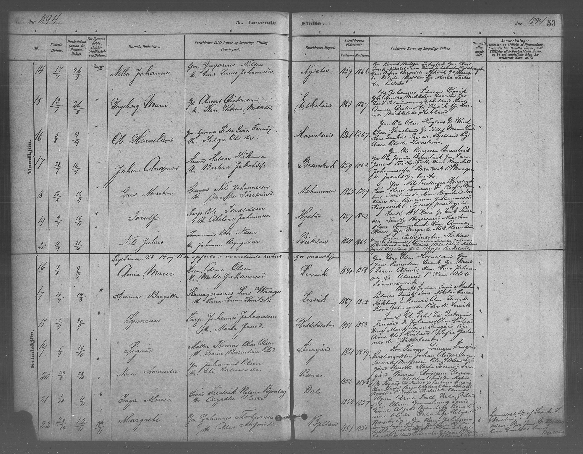 Stord sokneprestembete, SAB/A-78201/H/Hab: Parish register (copy) no. A 2, 1879-1909, p. 53