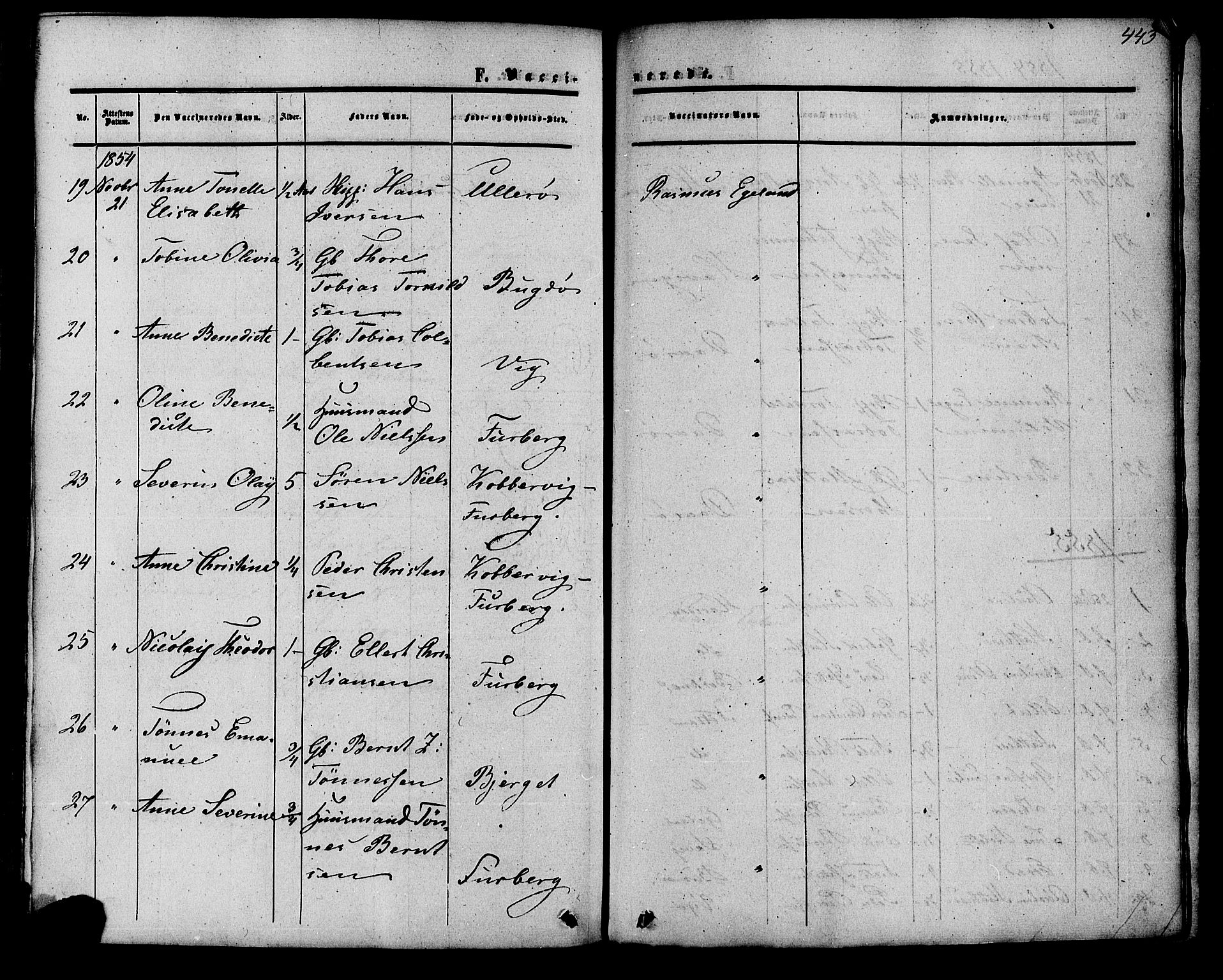 Herad sokneprestkontor, AV/SAK-1111-0018/F/Fa/Fab/L0004: Parish register (official) no. A 4, 1853-1885, p. 443