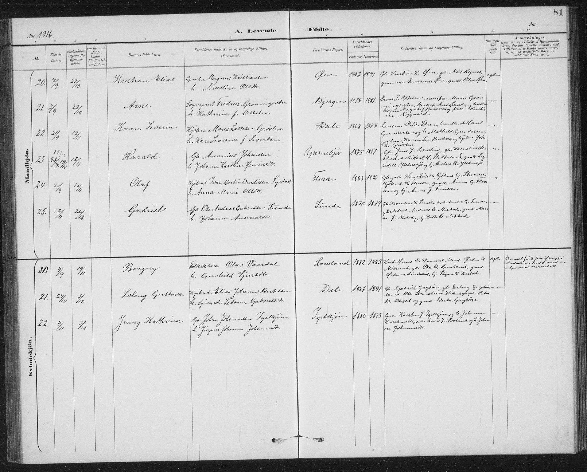 Fjaler sokneprestembete, AV/SAB-A-79801/H/Hab/Habc/L0003: Parish register (copy) no. C 3, 1894-1917, p. 81