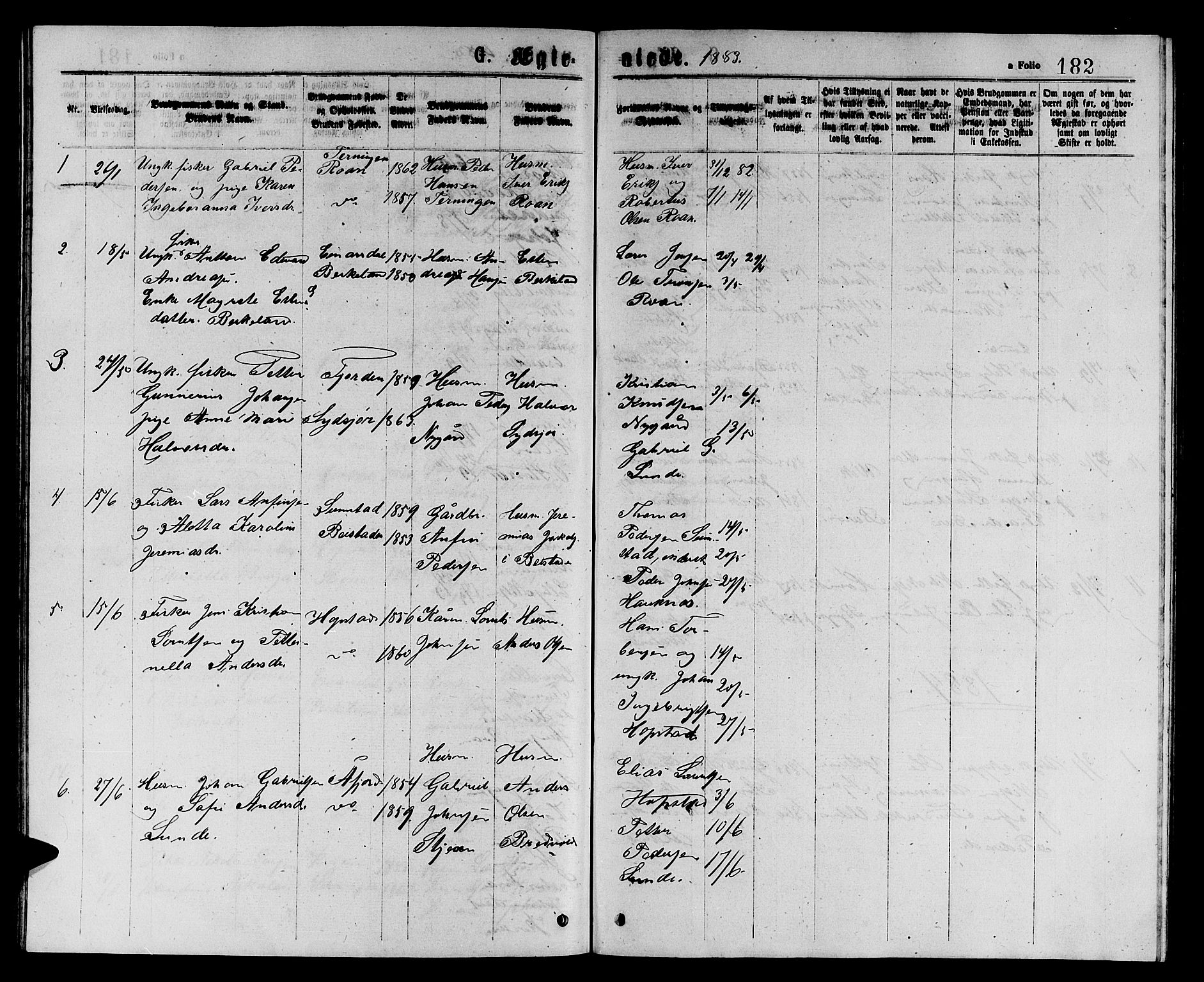 Ministerialprotokoller, klokkerbøker og fødselsregistre - Sør-Trøndelag, SAT/A-1456/657/L0715: Parish register (copy) no. 657C02, 1873-1888, p. 182