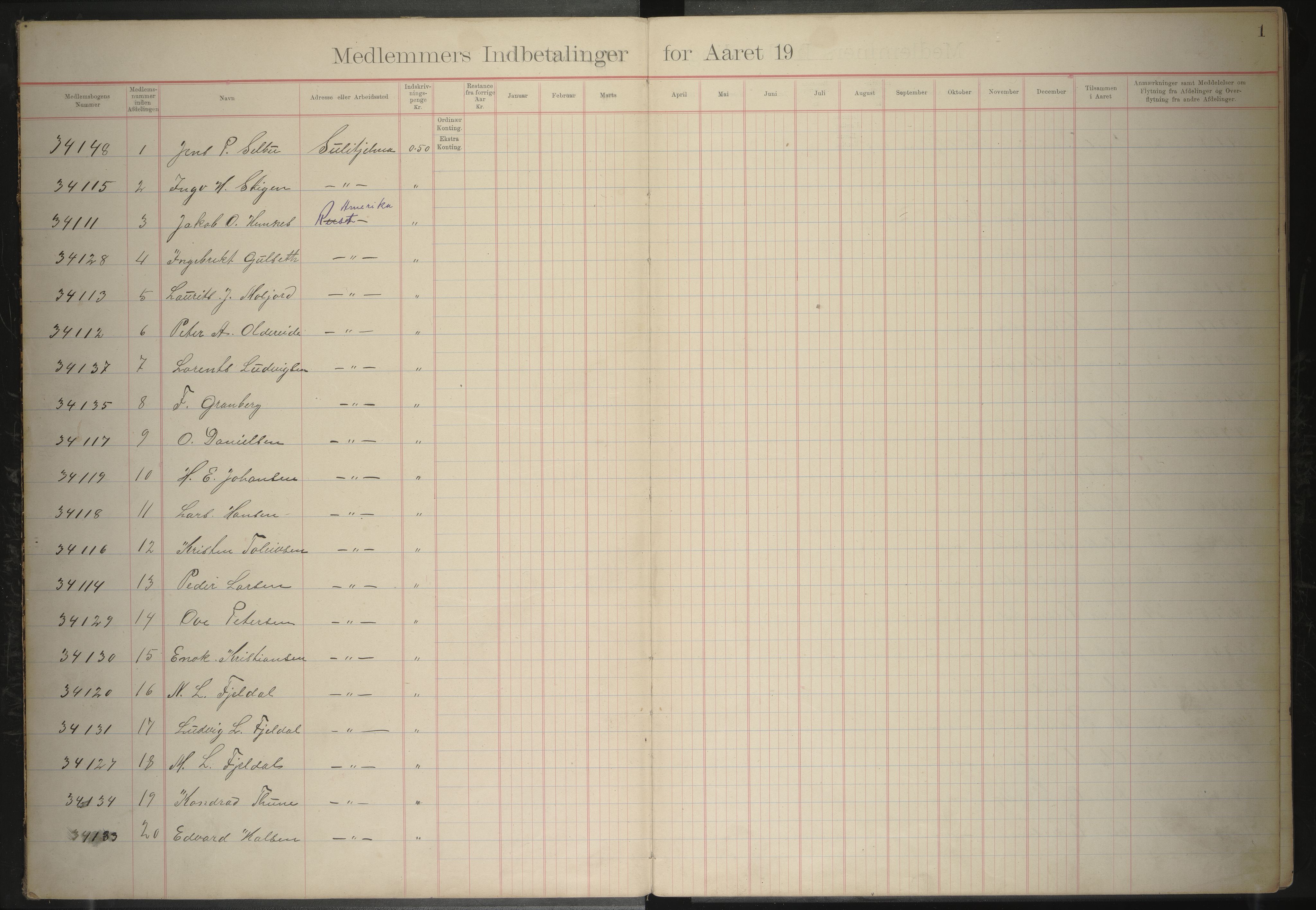 Giken Grubearbeiderforening , AIN/A-22/201/P/Pa/L0002: Medlemsprotokoll, 1909-1914