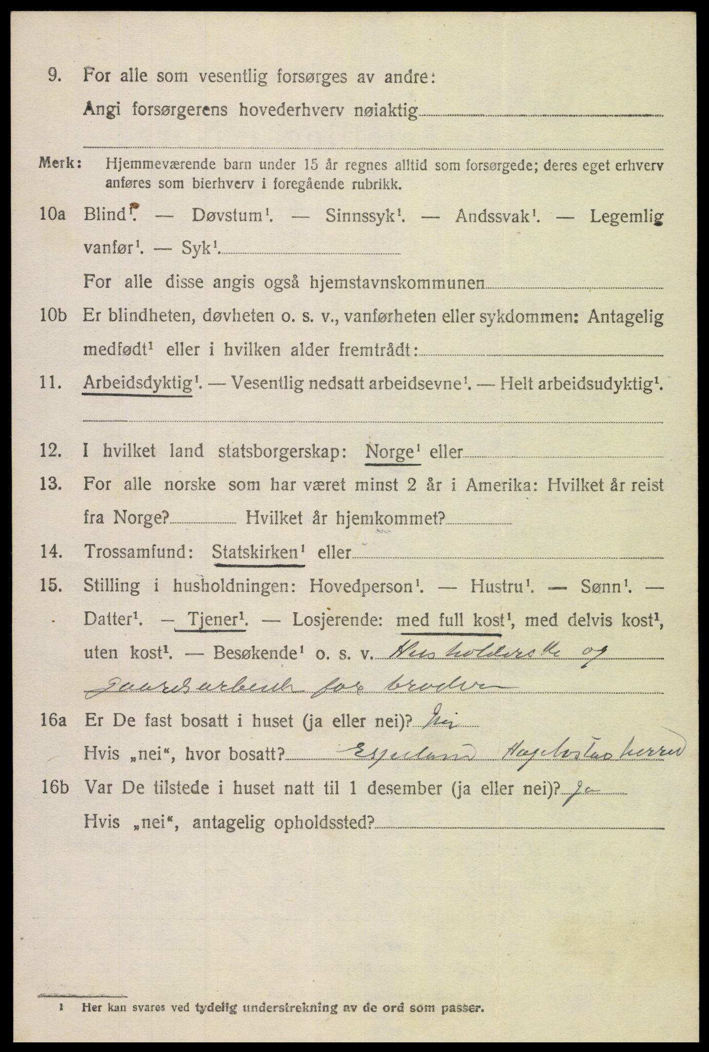 SAK, 1920 census for Hægebostad, 1920, p. 870