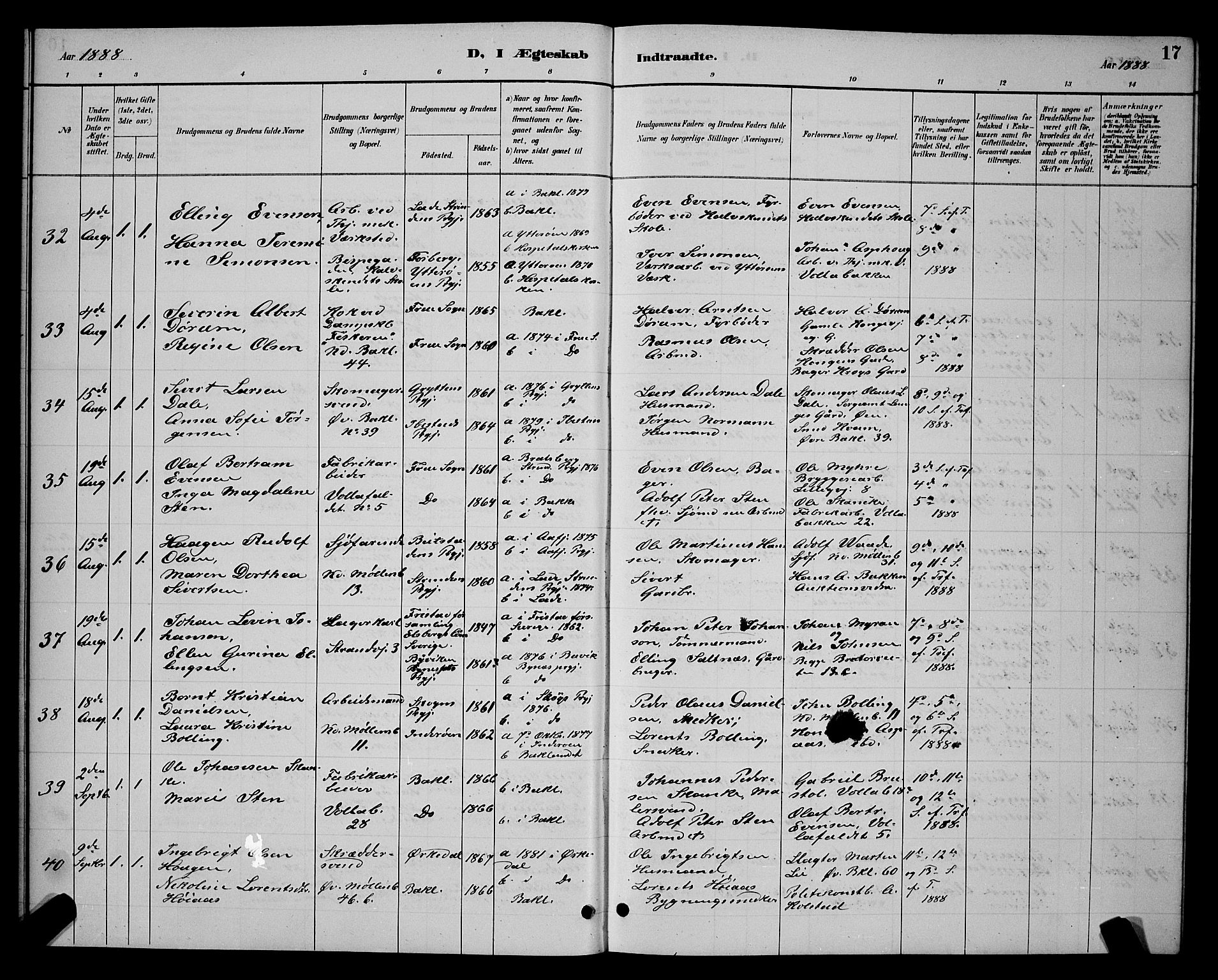 Ministerialprotokoller, klokkerbøker og fødselsregistre - Sør-Trøndelag, AV/SAT-A-1456/604/L0223: Parish register (copy) no. 604C06, 1886-1897, p. 17